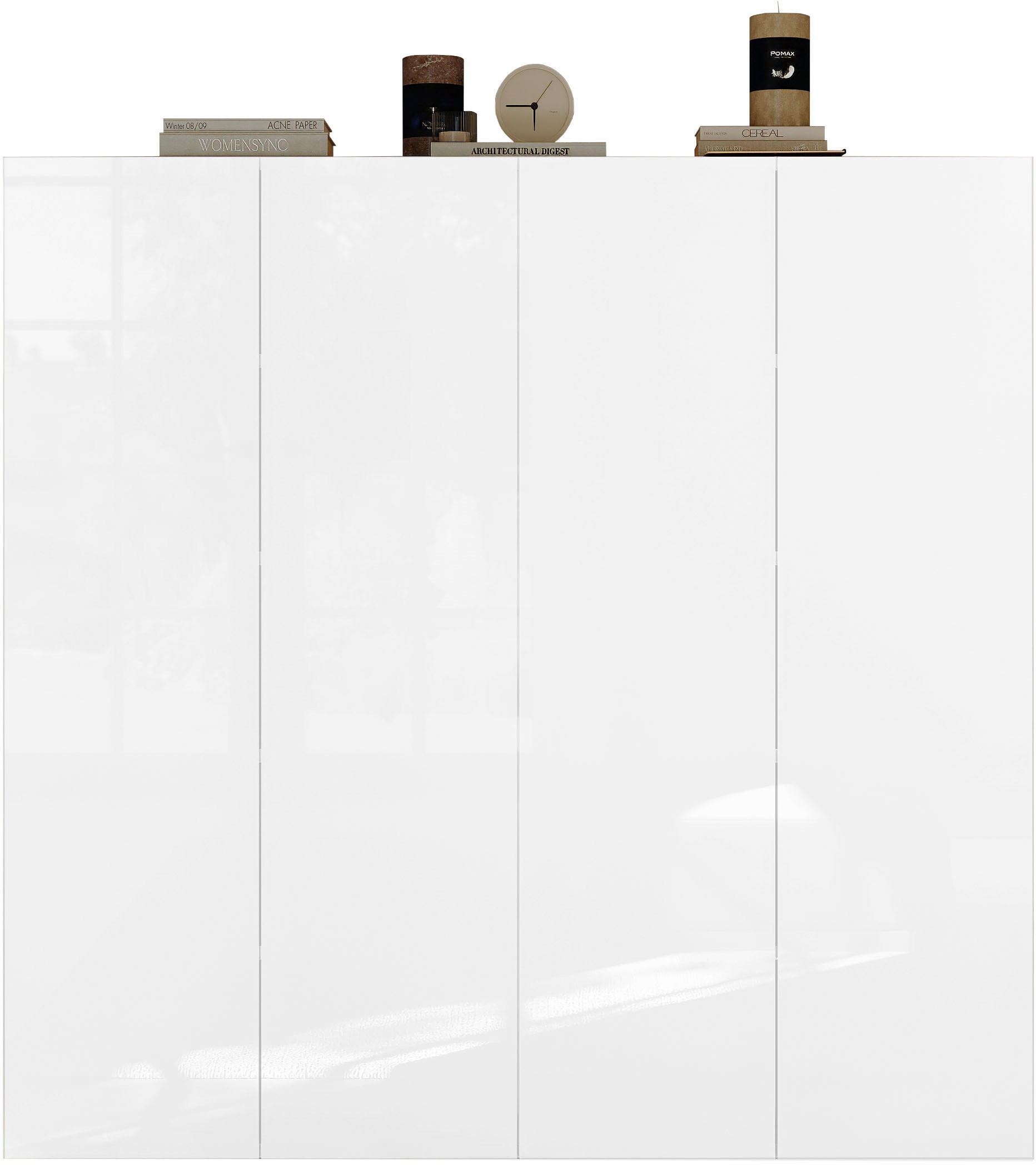 GOODproduct Schuhschrank "SMILE Breite 124 cm, Höhe 114 cm, Schuhregal mit 5 Ebenen, 10 Fächer," Schuhkommode in Weiss Hochglanz Lack