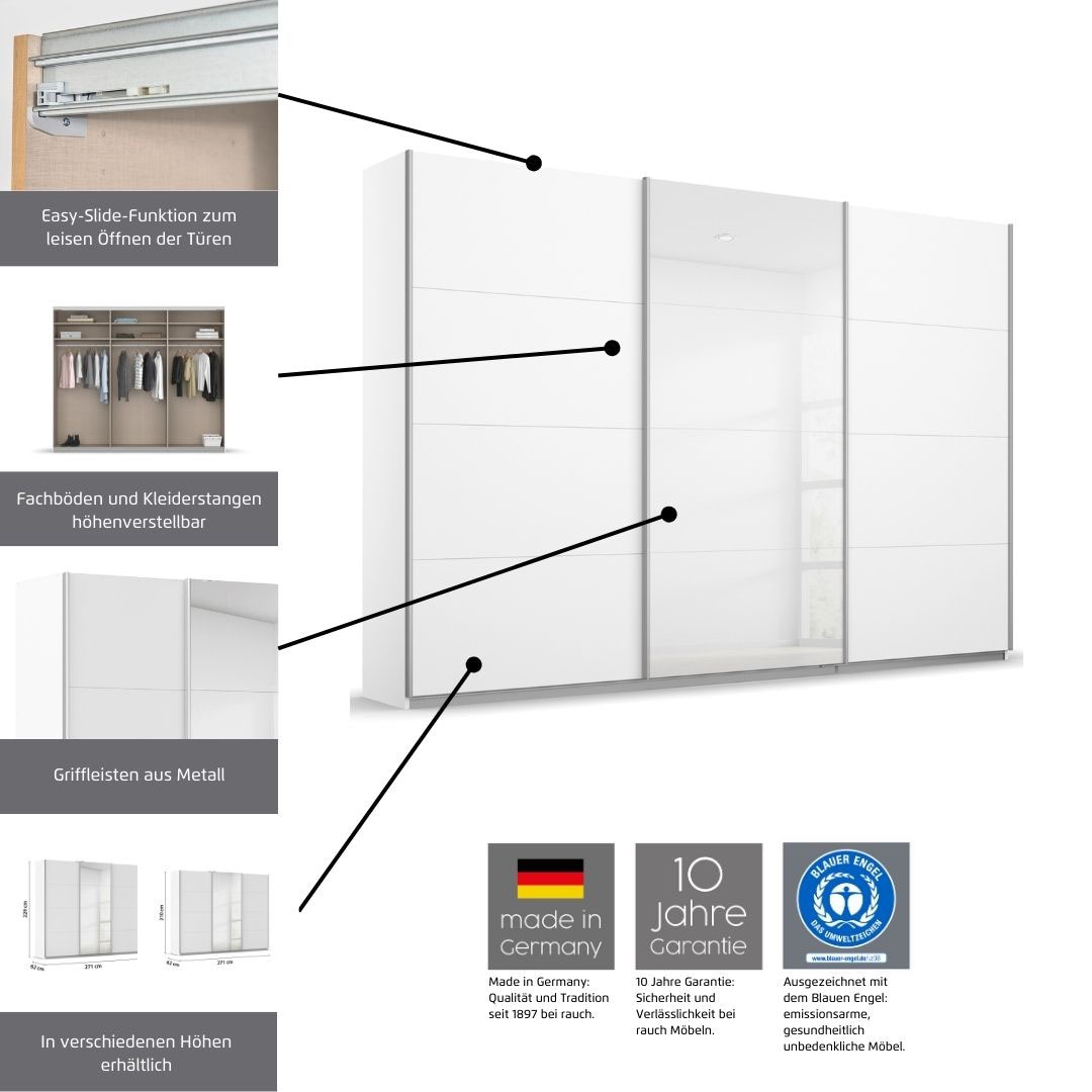 rauch Schwebetürenschrank »Kleiderschrank Schrank Garderobe KULMBACH«, in 2 Höhen erhältlich, mit Metallgriffleisten MADE IN GERMANY