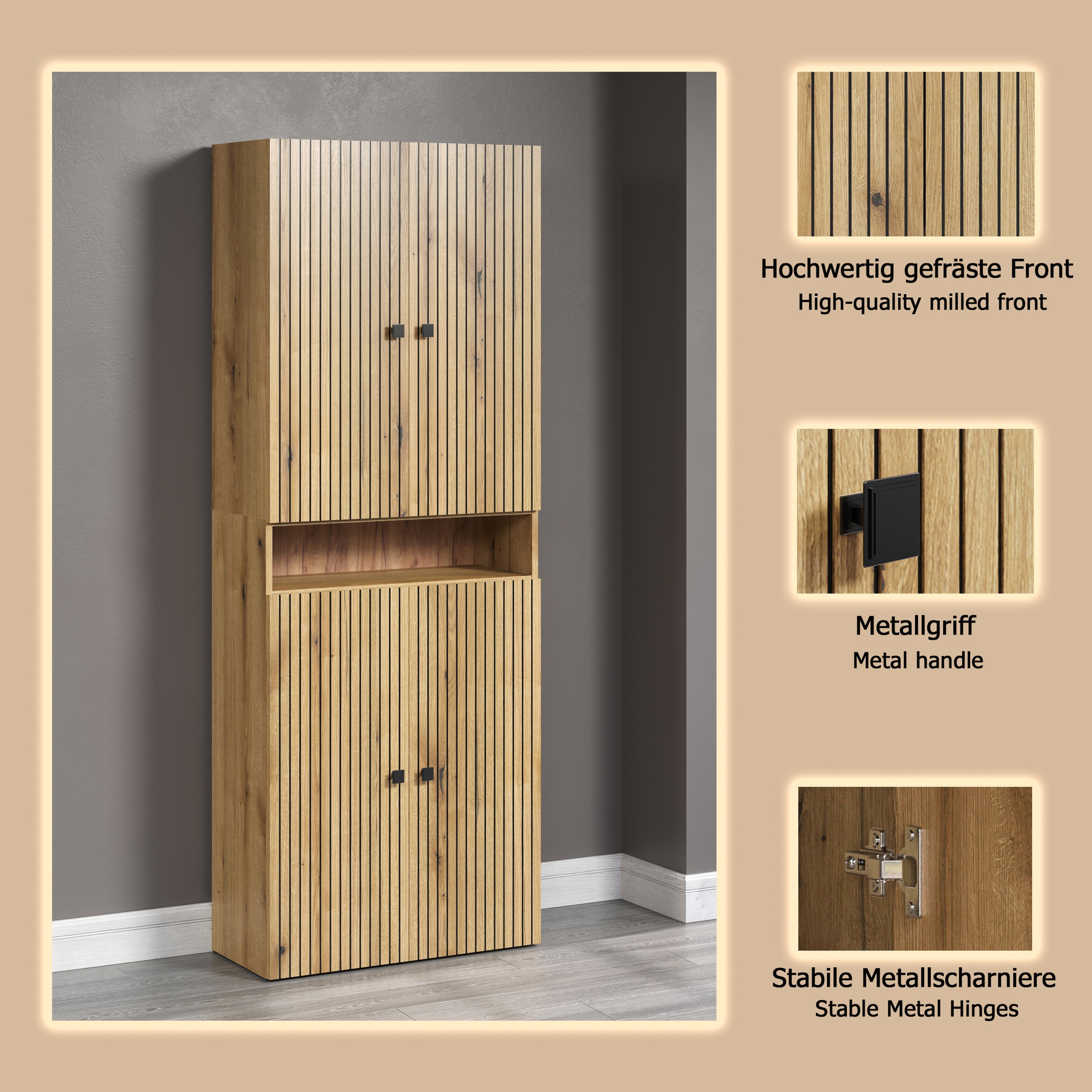 welltime Hochschrank »Amrum«, (1 St.), Badezimmerschrank mit und ohne Schublade - (B/T/H) 40-70/31/186 cm