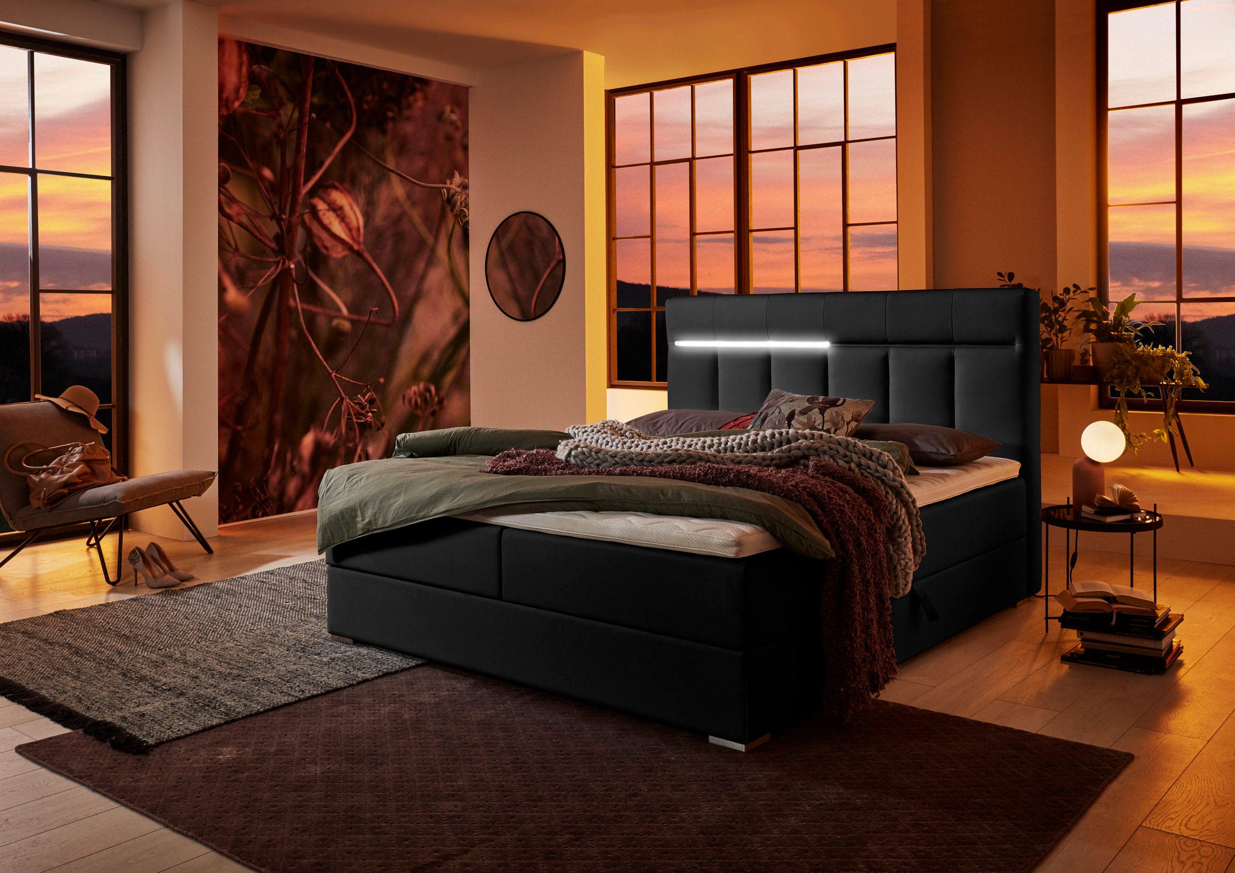 ATLANTIC home collection Boxbett "Tessa" mit LED-Beleuchtung und Bettkasten