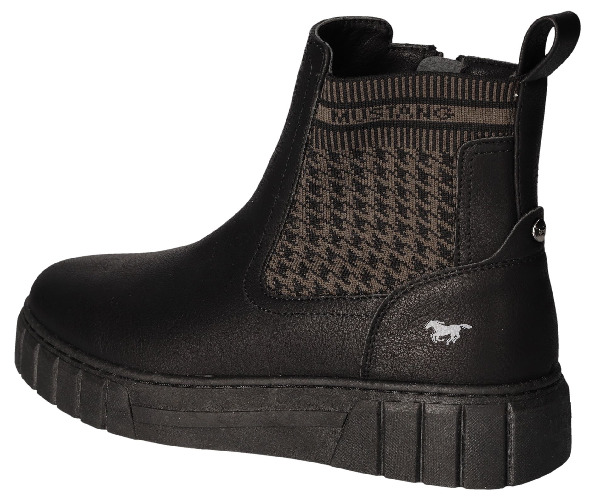 Mustang Shoes Plateaustiefelette, Reissverschluss-Stiefelette mit elastischem Strick-Einsatz aussen