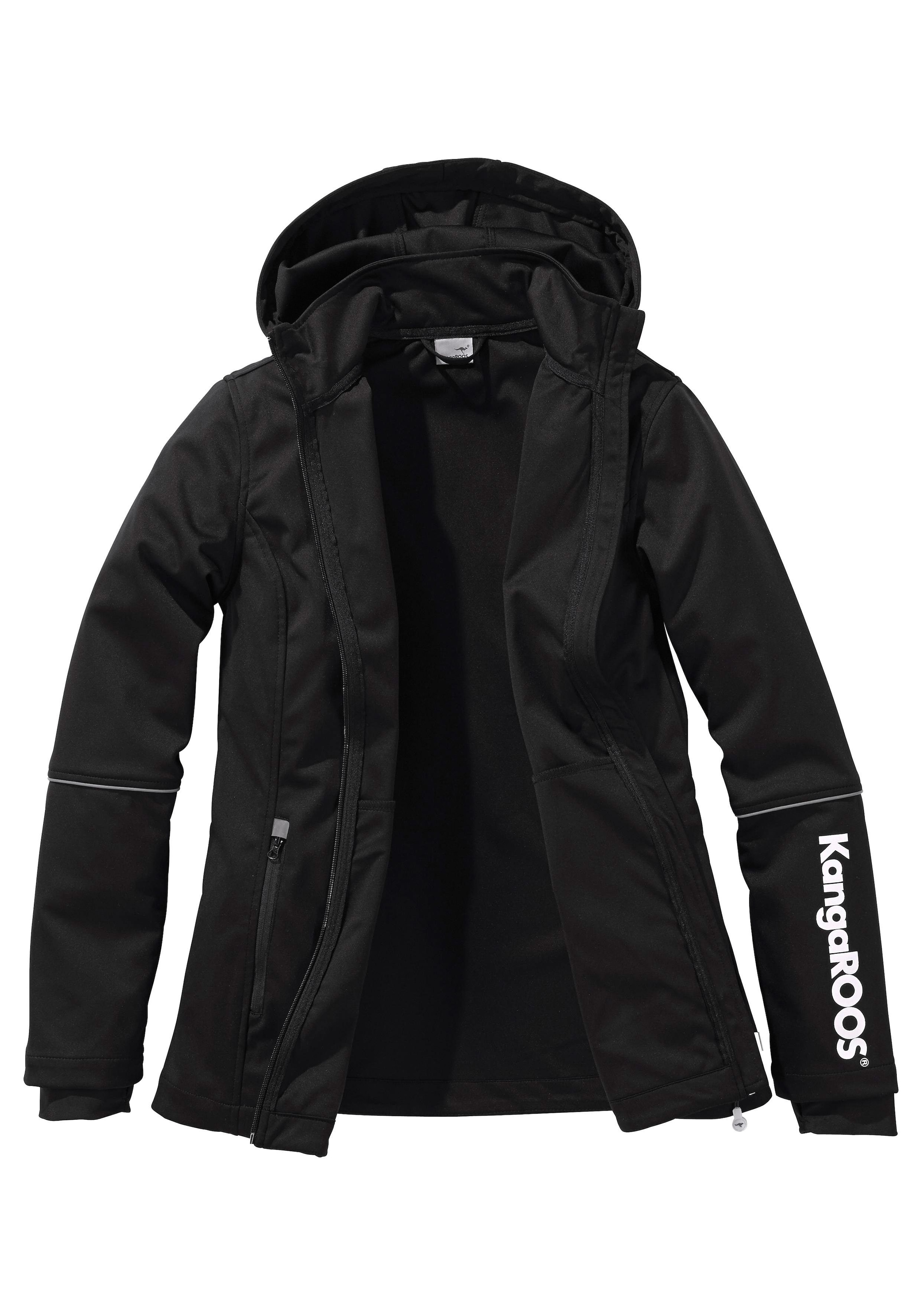 KangaROOS Softshelljacke, mit Kapuze, aus Softshell-Material, figurumschmeichelnder Schnitt