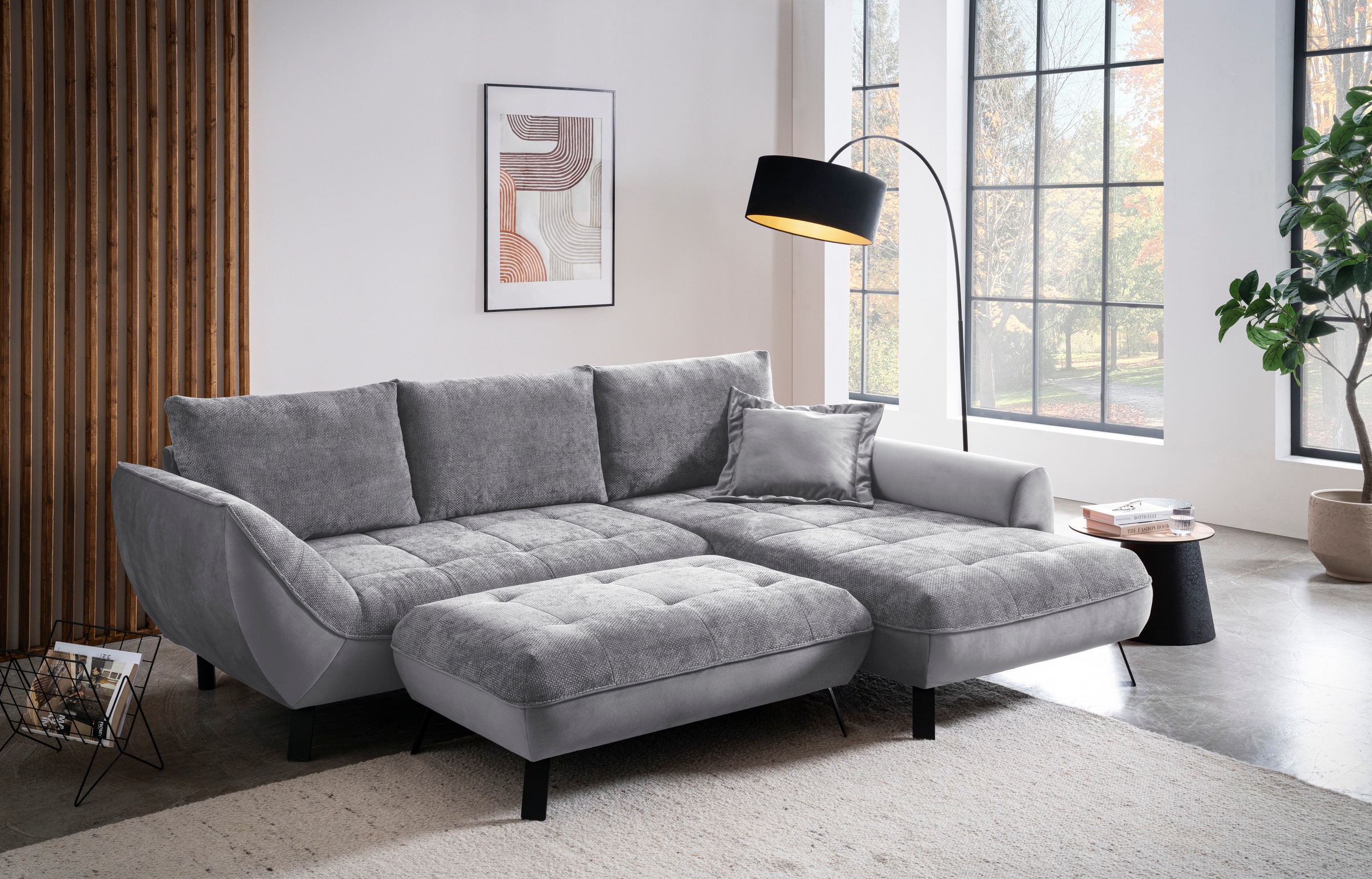 exxpo - sofa fashion Ecksofa »Bellinii, Materialmix, Strukturbezug und pflegeleichter Microvelours«, bequem und modern, Materialmix, L-Form