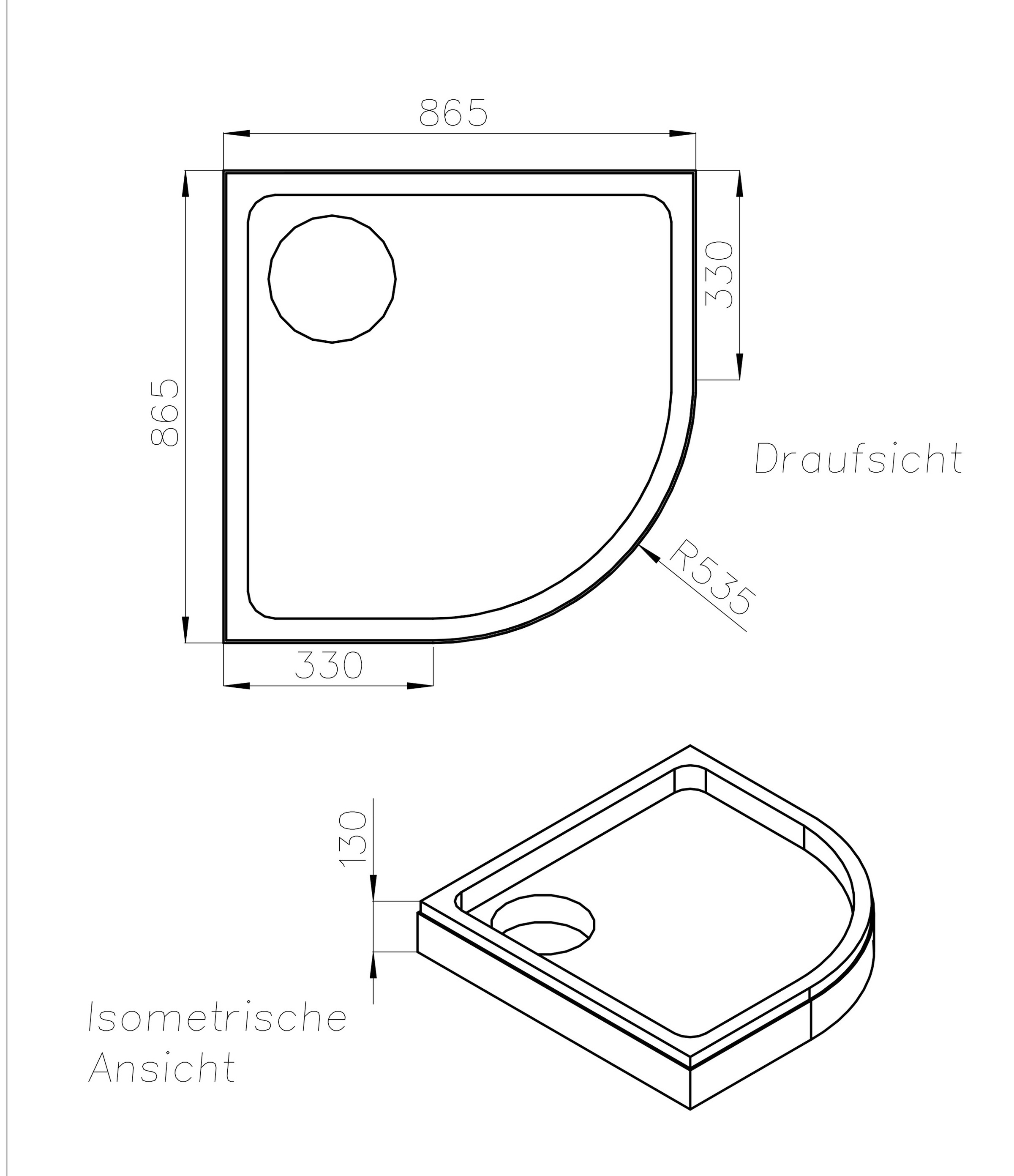 OTTOFOND Duschwanne »Set Viertelkreis Duschwanne«, (3 St.), 900x900/30 mm