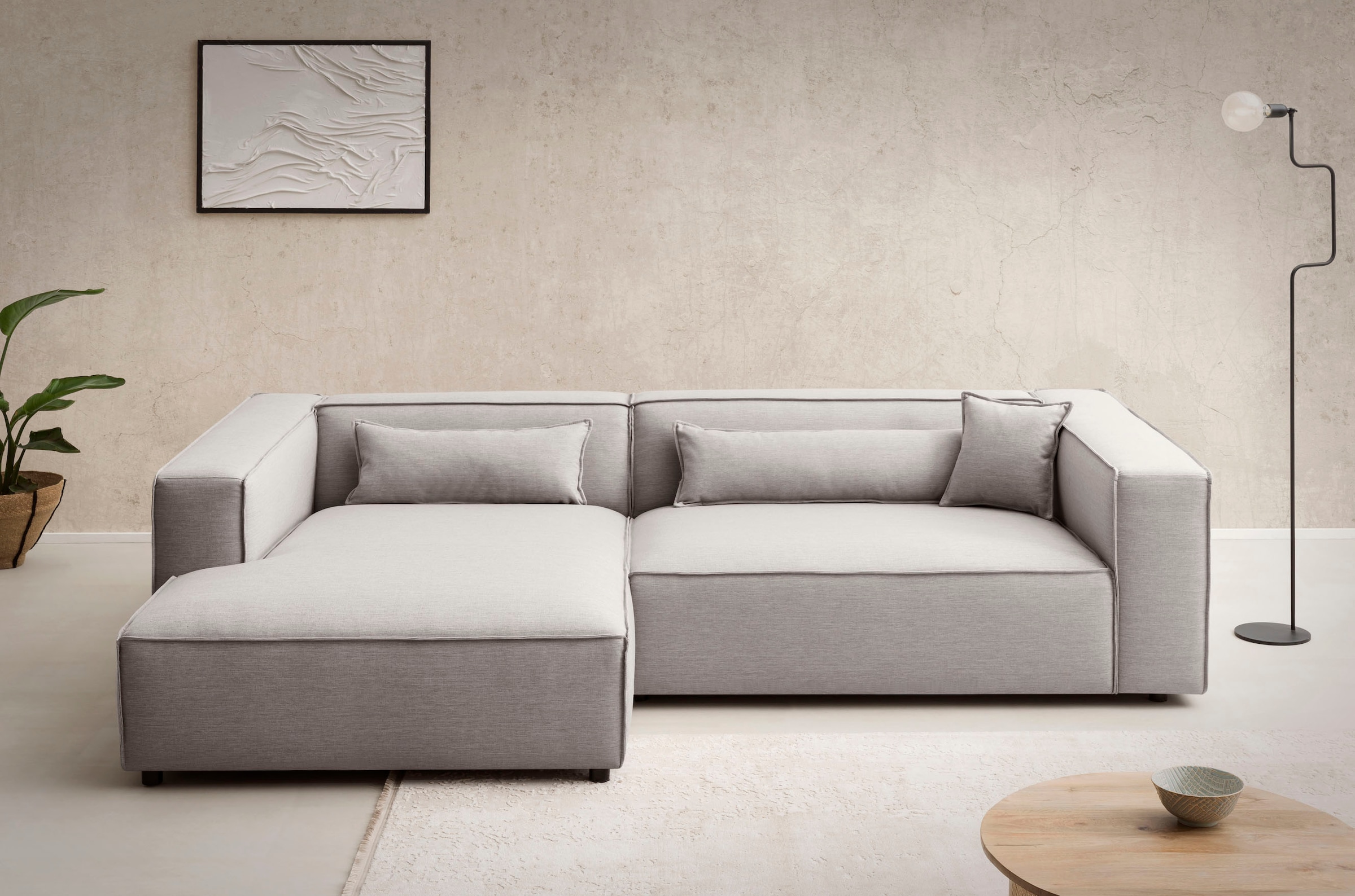 LeGer Home by Lena Gercke Ecksofa »PIARA XXL, Big-Sofa in Cord oder Leinenoptik, L-Form, mit Kedernaht«, wahlweise Ottomane rechts/links, schwarze Füsse, extra tiefe Sitzfläche