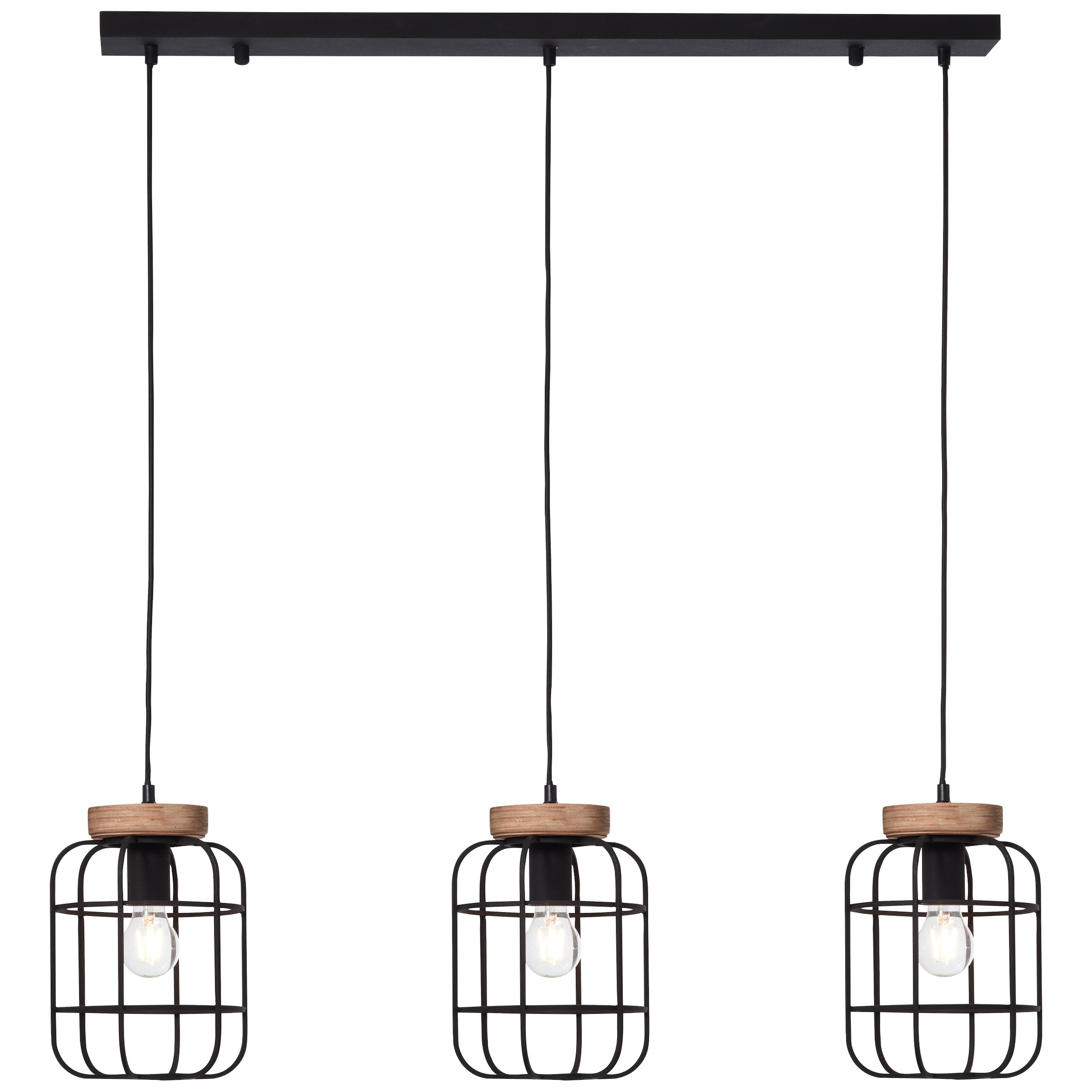 Brilliant Pendelleuchte »Gwen«, 3 flammig, Leuchtmittel E27 ohne Leuchtmittel, 142 cm Höhe, 100 cm Breite, 3 x E27, antik holz/schwarz korund