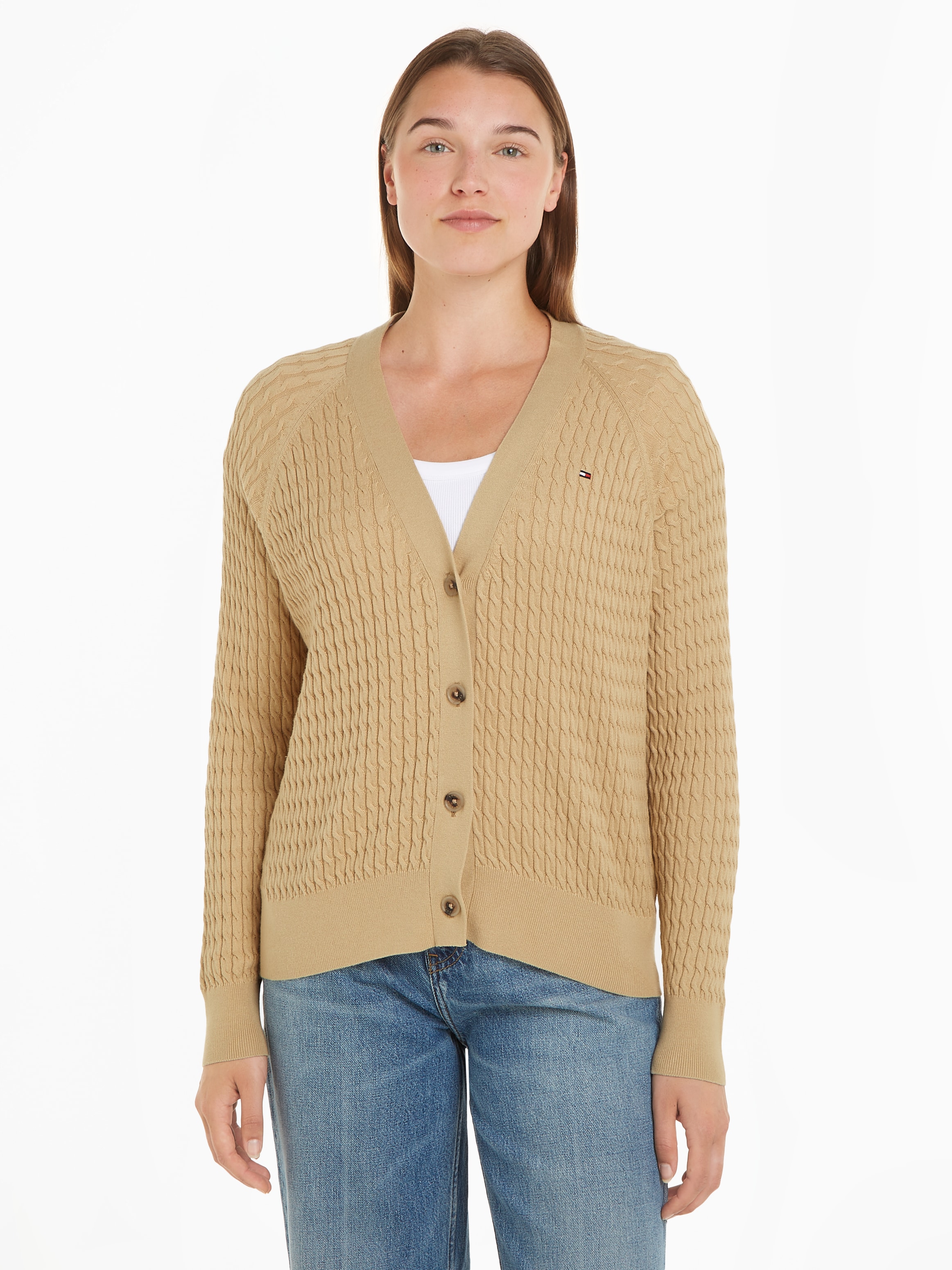 Tommy Hilfiger Strickjacke »CO CABLE V-NK CARDIGAN«, mit gestricktem Zopfmuster