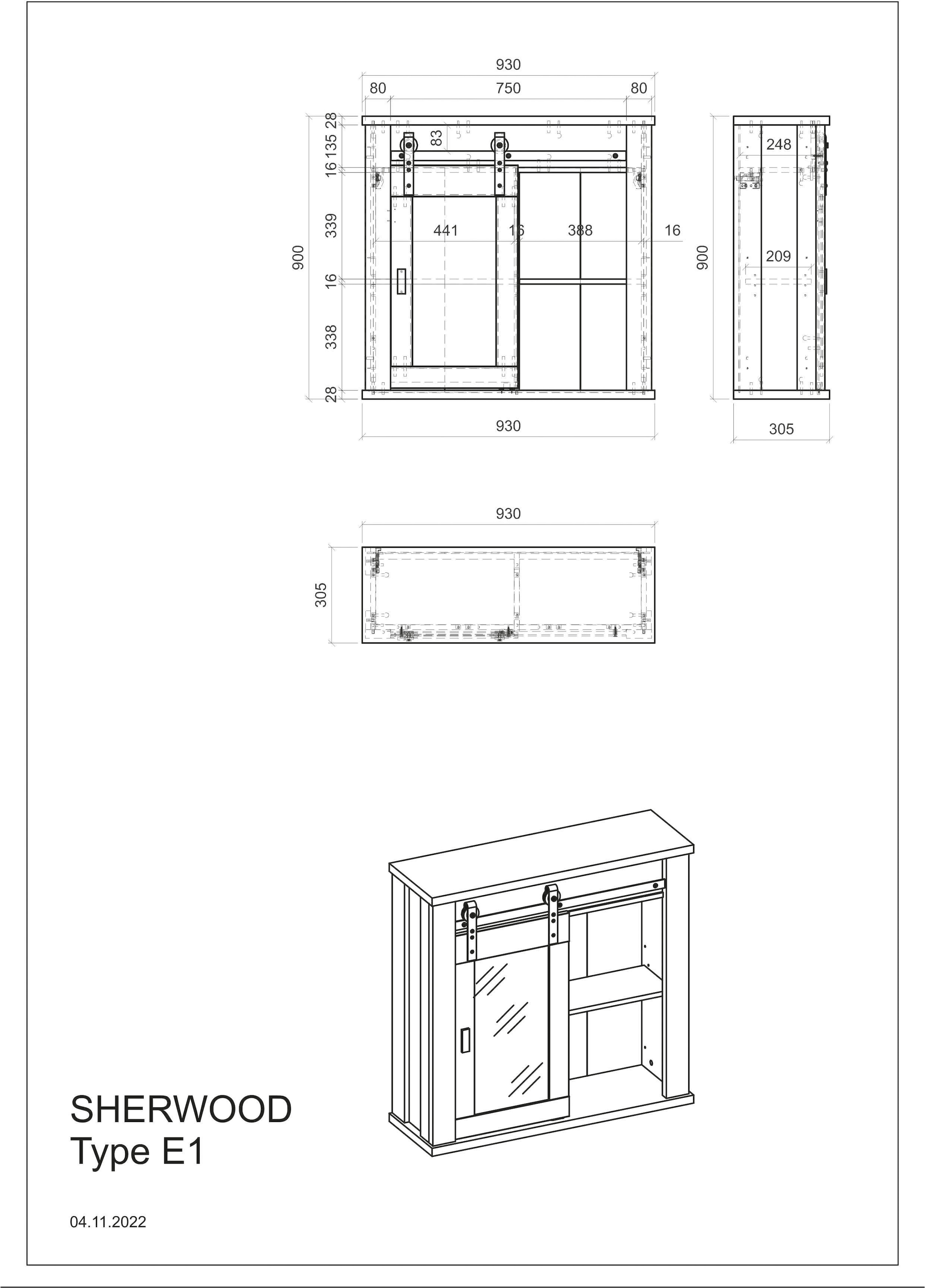 Home affaire Hängeschrank »Sherwood«, aus cm Metall, mit kaufen Scheunentorbeschlag Höhe 90