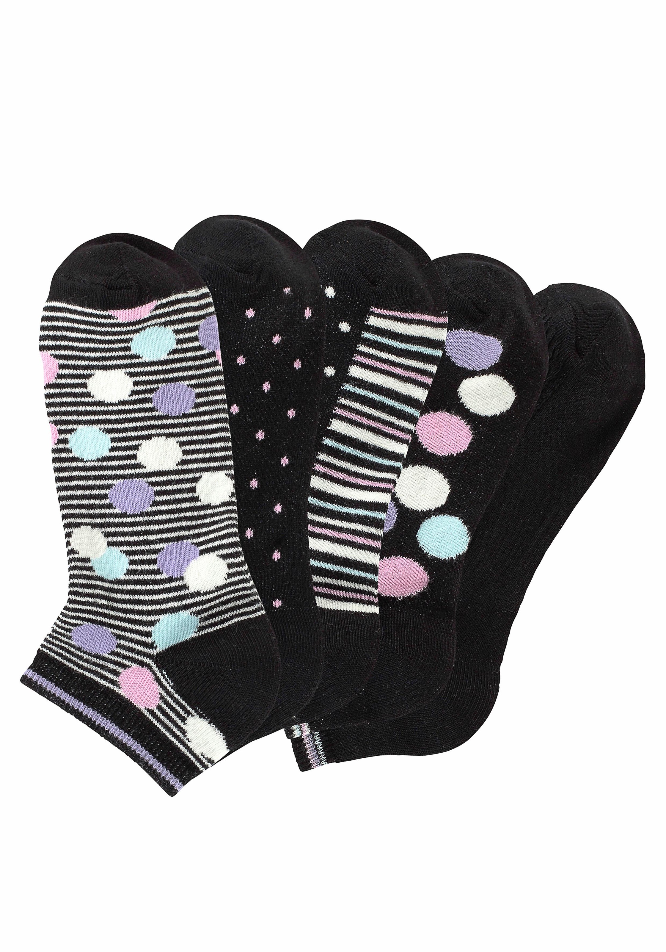 Bench. Sneakersocken "Damen bunte Söckchen, unterschiedliche Designs" Packung, 5 Stk. tlg. gestreift und gepunktet