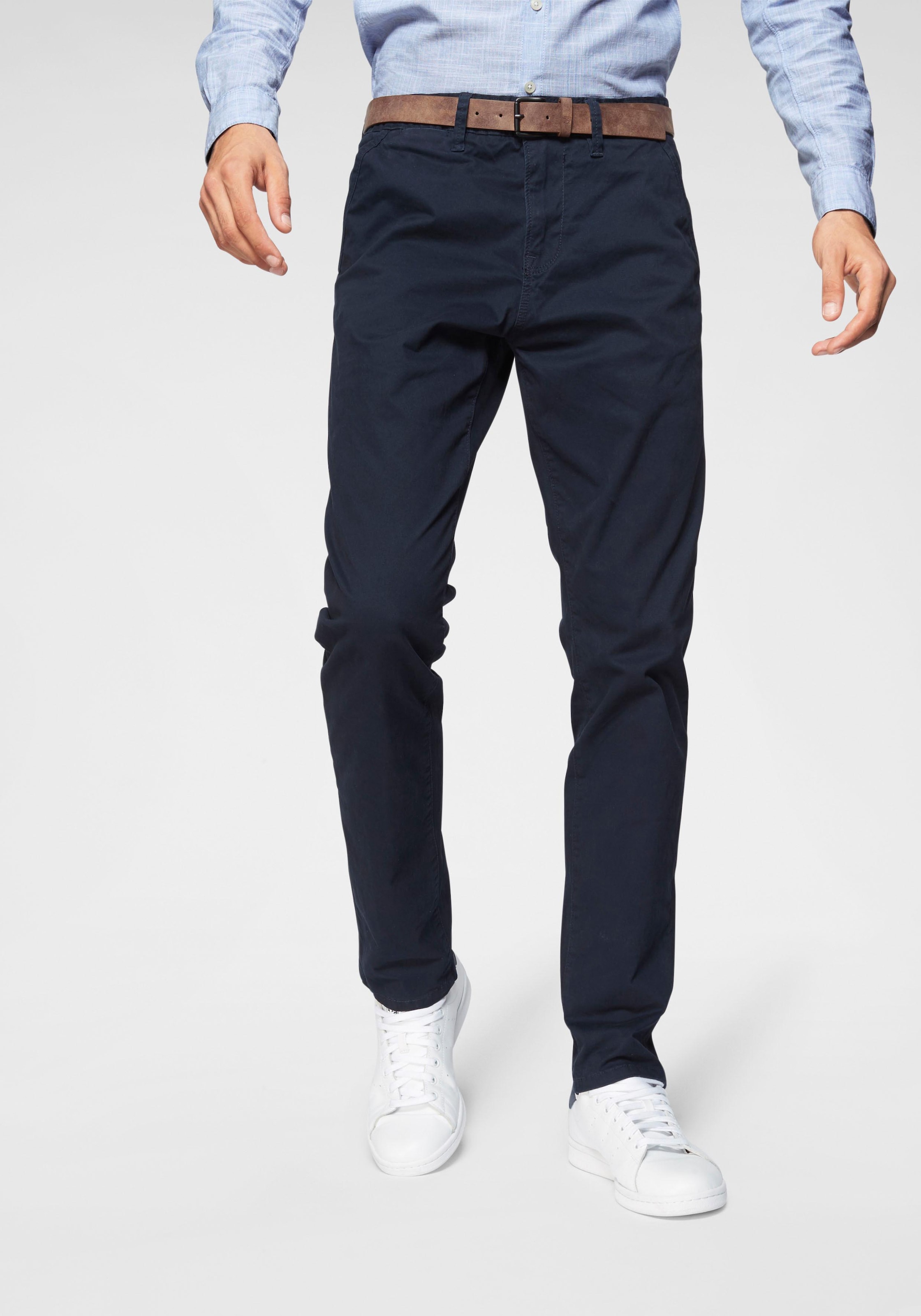 TOM TAILOR Denim Chinohose, (mit Gürtel), leicht vorgewaschen