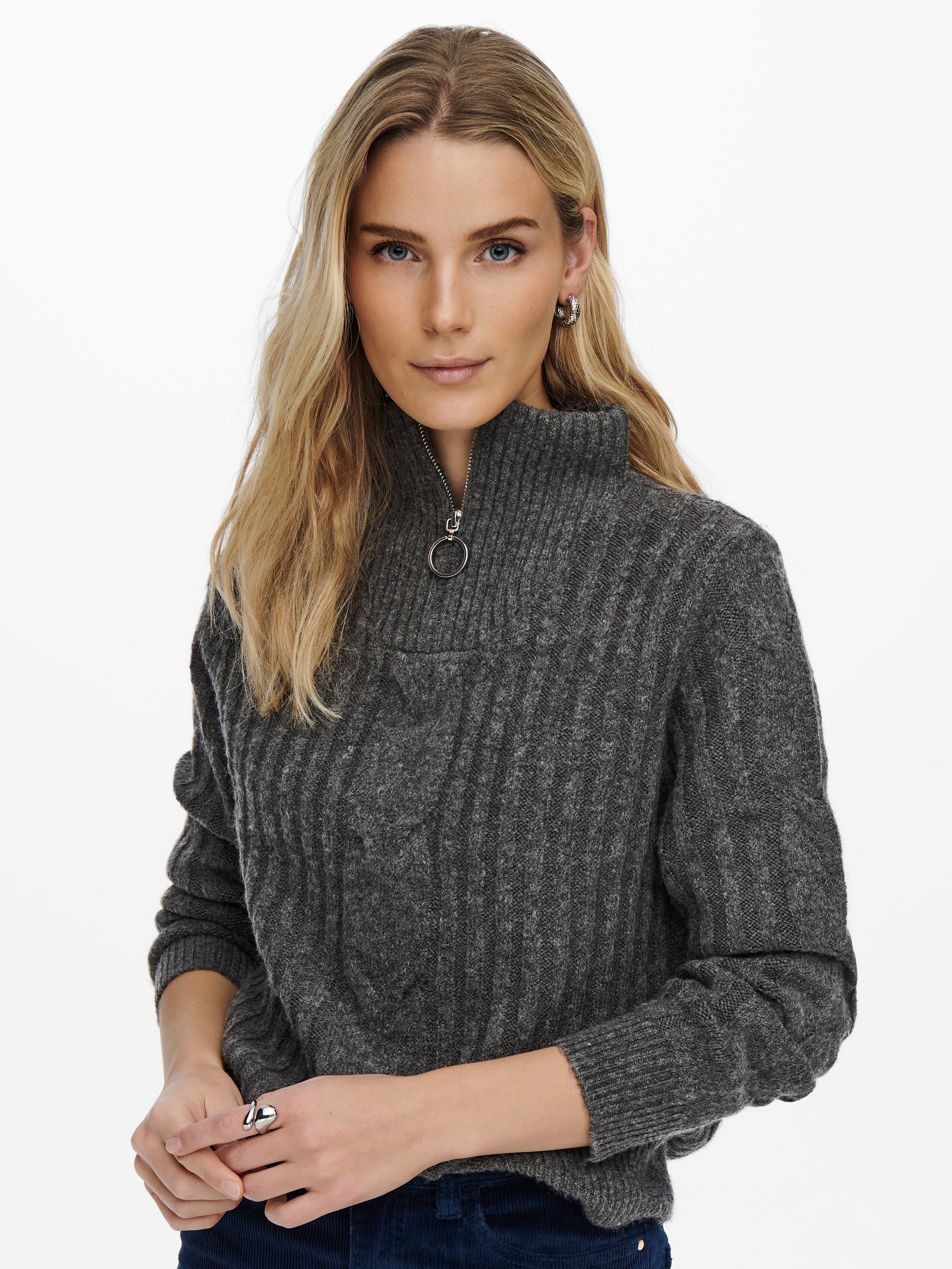 JDY Stehkragenpullover »JDYANDREA L/S ZIP CABLE PULLOVE KNT NOOS«