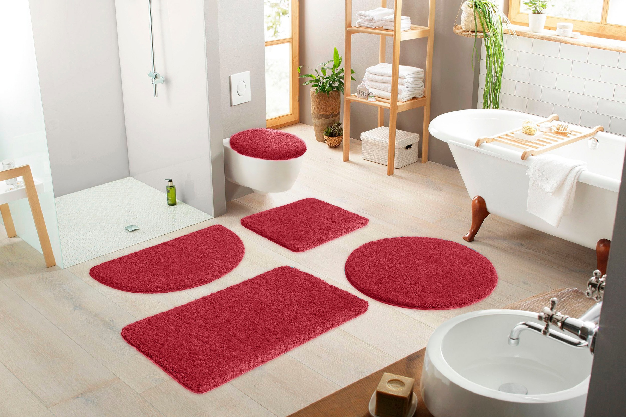 my home Badematte »Sanremo, Badvorleger, Badezimmer Teppich, sehr weich«, rutschhemmend beschichtet, fussbodenheizungsgeeignet-schnell trocknend, Badteppich, unifarben, rechteckig, rund & als 3-tlg. Set erhältlich