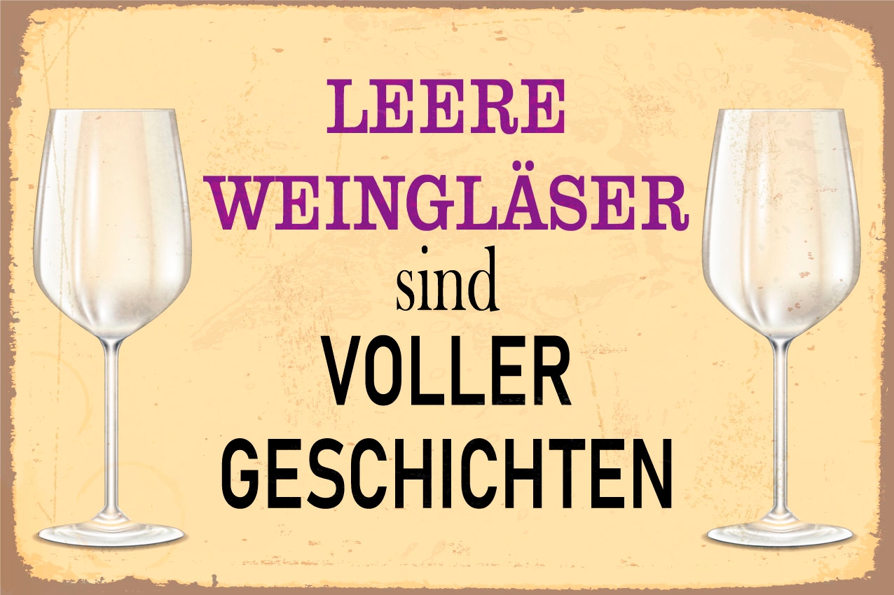 queence Metallbild »Leere Weingläser«, Schriftzüge-Schriftzug-Getränke, (1 St.), Stahlschilder