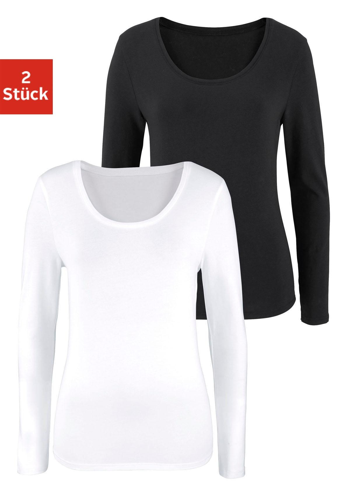 Vivance Langarmshirt »aus elastischer Baumwoll-Qualität«, (2er-Pack)