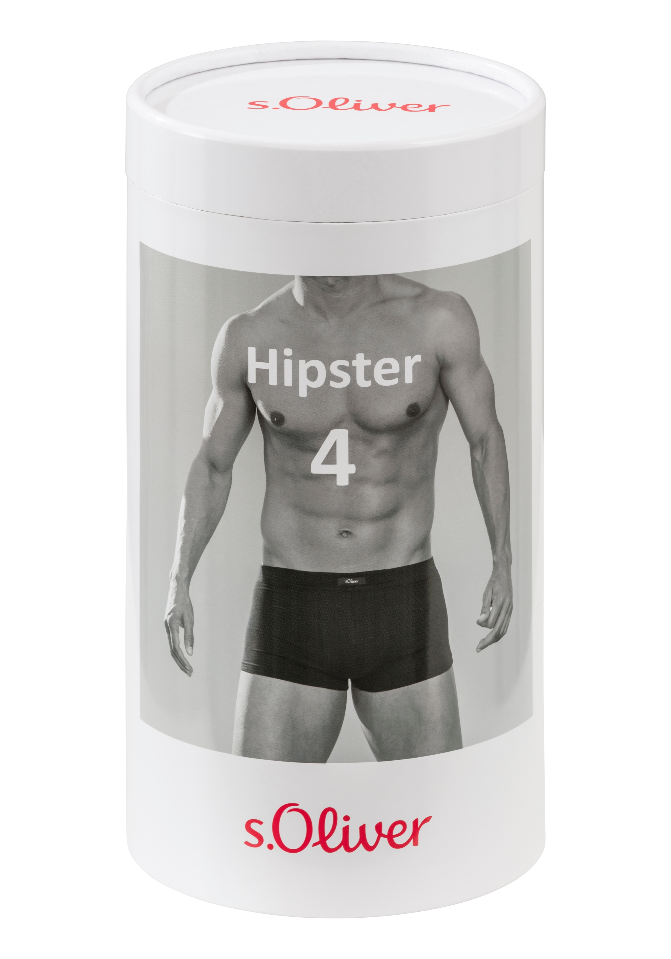 s.Oliver Hipster, (Dose, 4 St.), knapp sitzende Boxershorts aus Baumwollmischung in der Dose verpackt