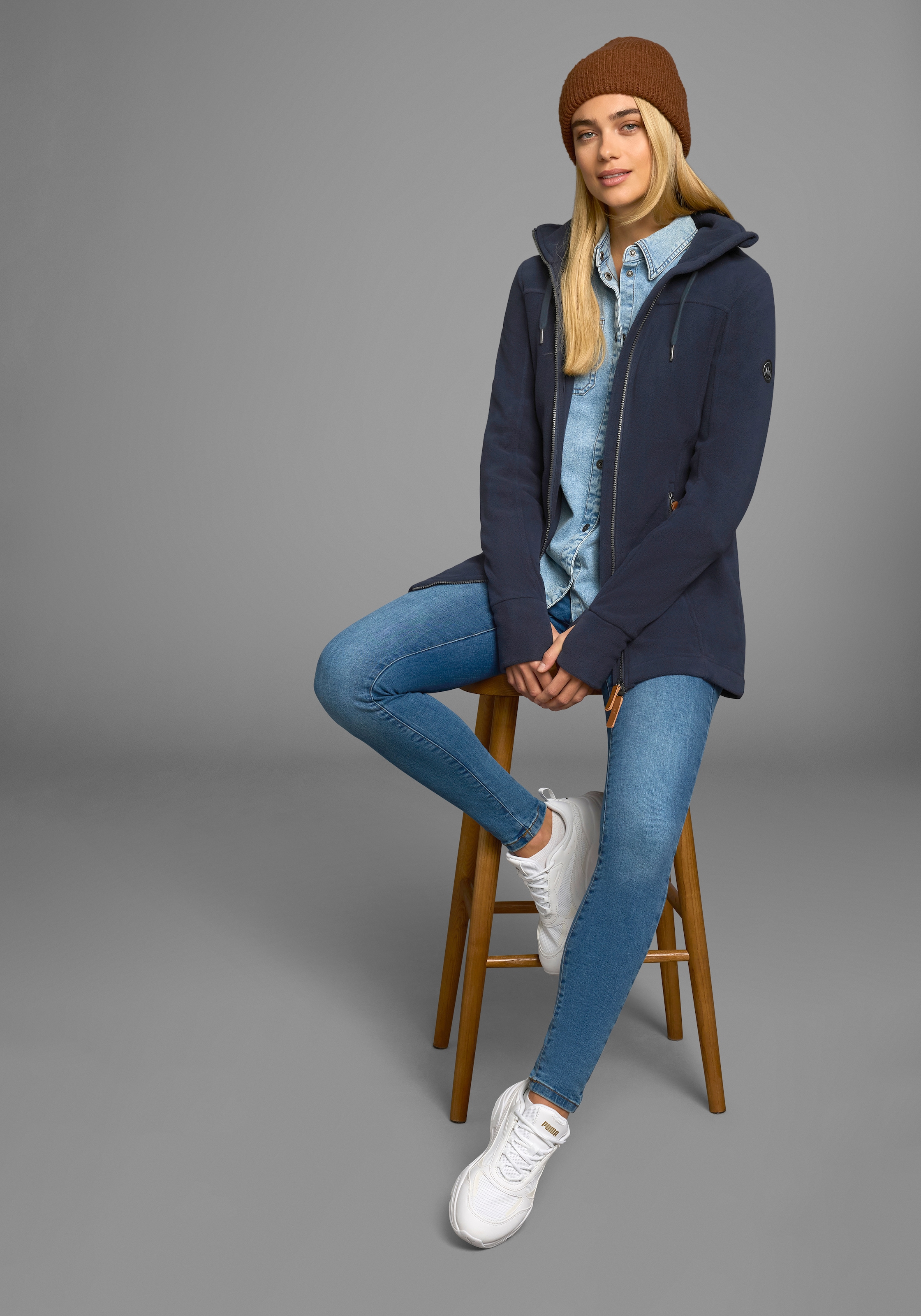 Polarino Fleecejacke, mit Kapuze, aus Fleece, atmungsaktiv, schnell trocknend