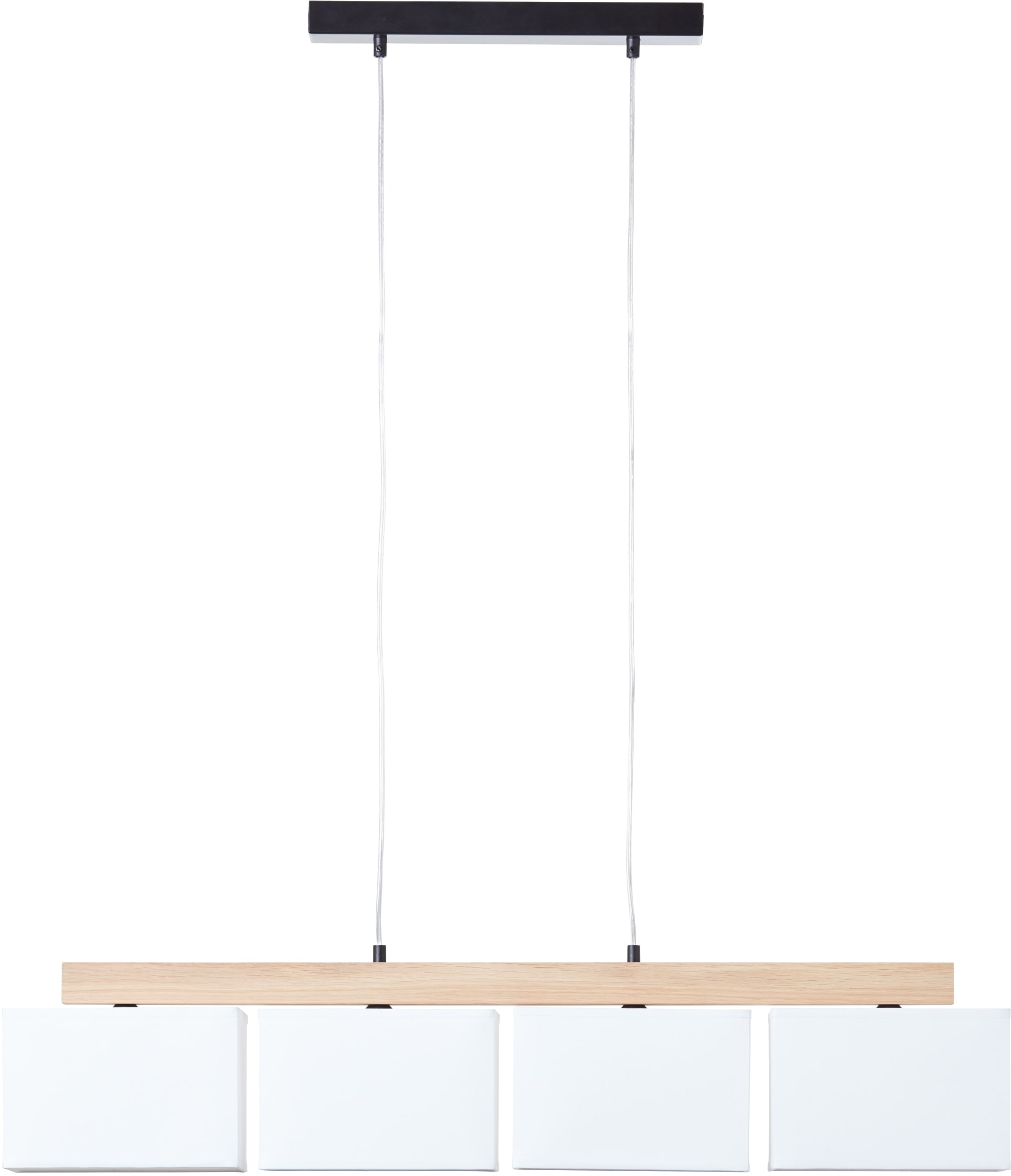 Brilliant Pendelleuchte »Rayan«, 4 flammig, Leuchtmittel E27 ohne Leuchtmittel, Stoffschirme, H 113 cm, B 95 cm, 4 x E27, eiche geölt/weiss