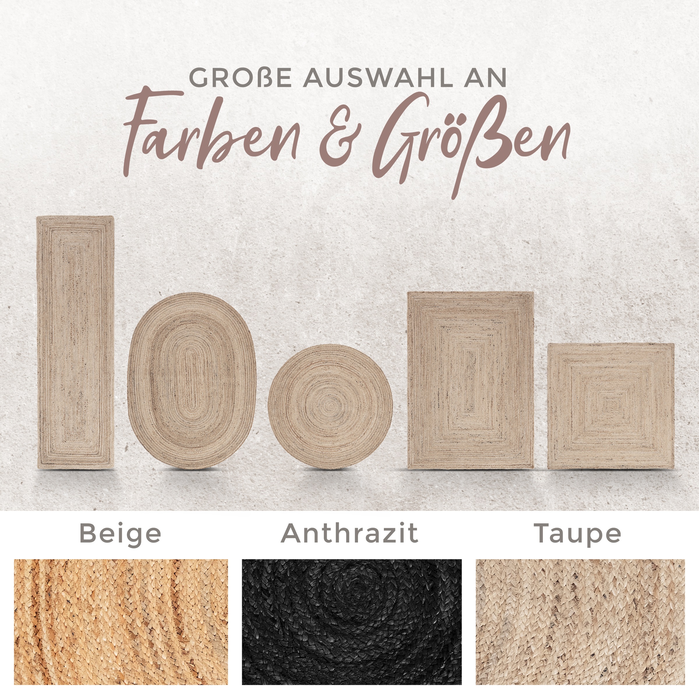 carpetfine Teppich »Nele Juteteppich Naturfaser«, rund, 6 mm Höhe, geflochtener Wendeteppich aus 100%Jute, in rund und oval, viele Grössen