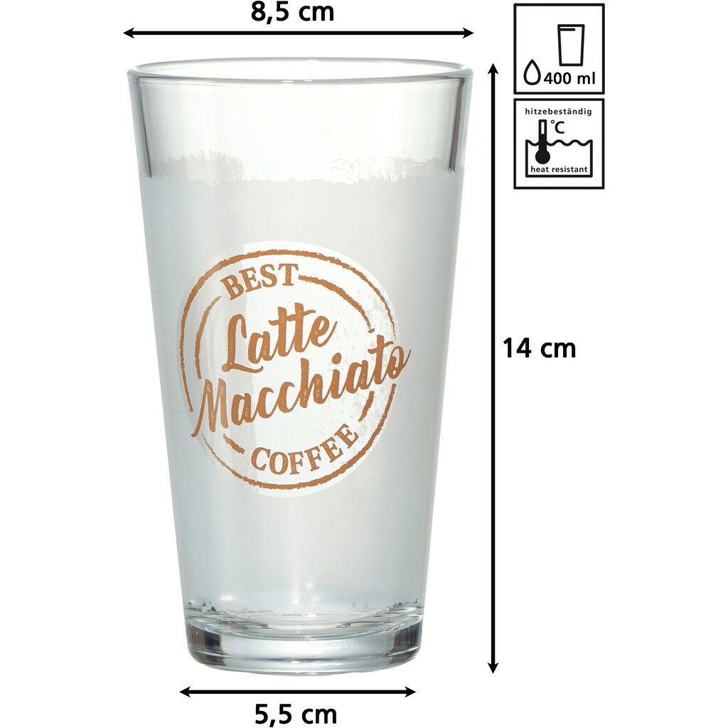 Ritzenhoff & Breker Latte-Macchiato-Glas »Happy, Best Coffee«, (Set, 6 tlg., 6 Latte Macchiato Gläser, je 400 ml)