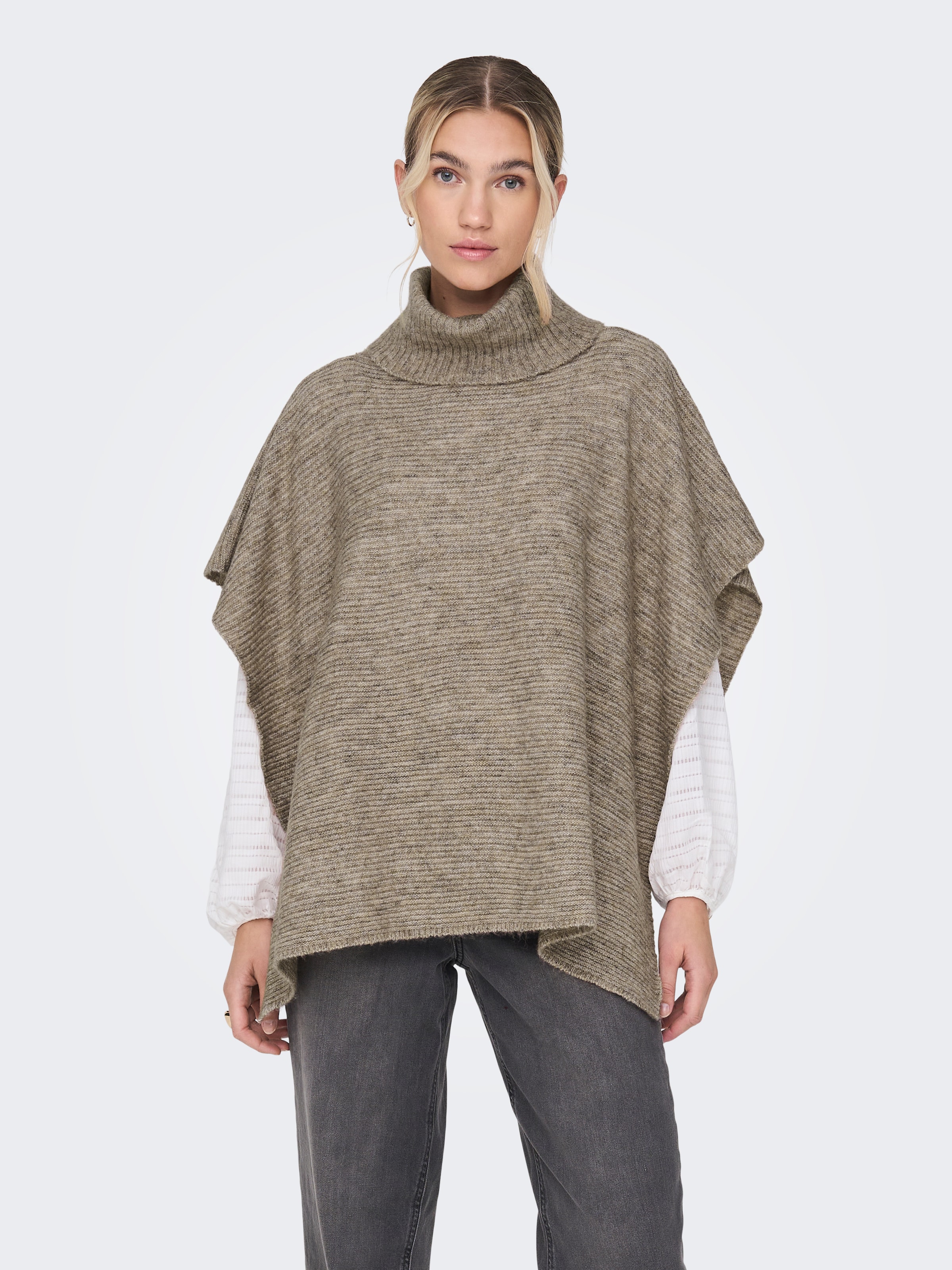 ONLY Strickponcho »ONLLOVISA LIFE KNIT PONCHO ACC«, in Rippstrick Optik mit Rollkragen