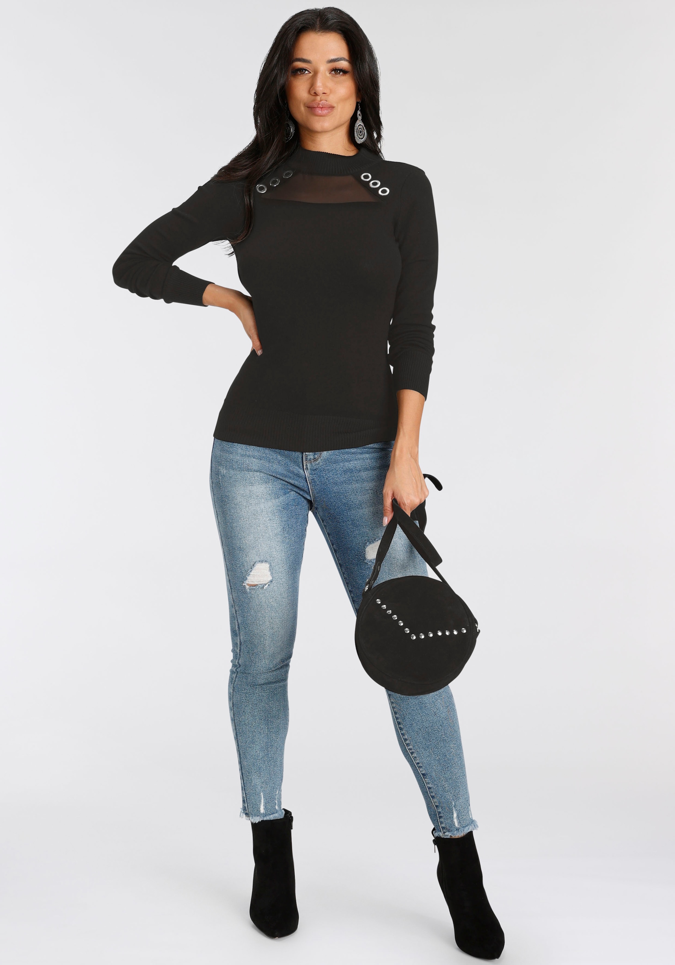 Melrose Strickpullover, mit Nietendetails und Mesh-Einsatz