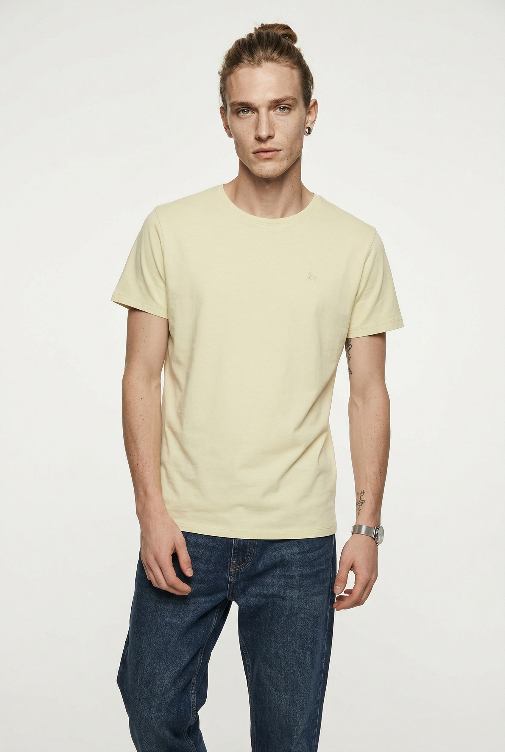 Blend Rundhalsshirt "BHDinton tee crew" mit Markenlabel, aus Baumwollmischung, Regular Fit, in Single Jersey