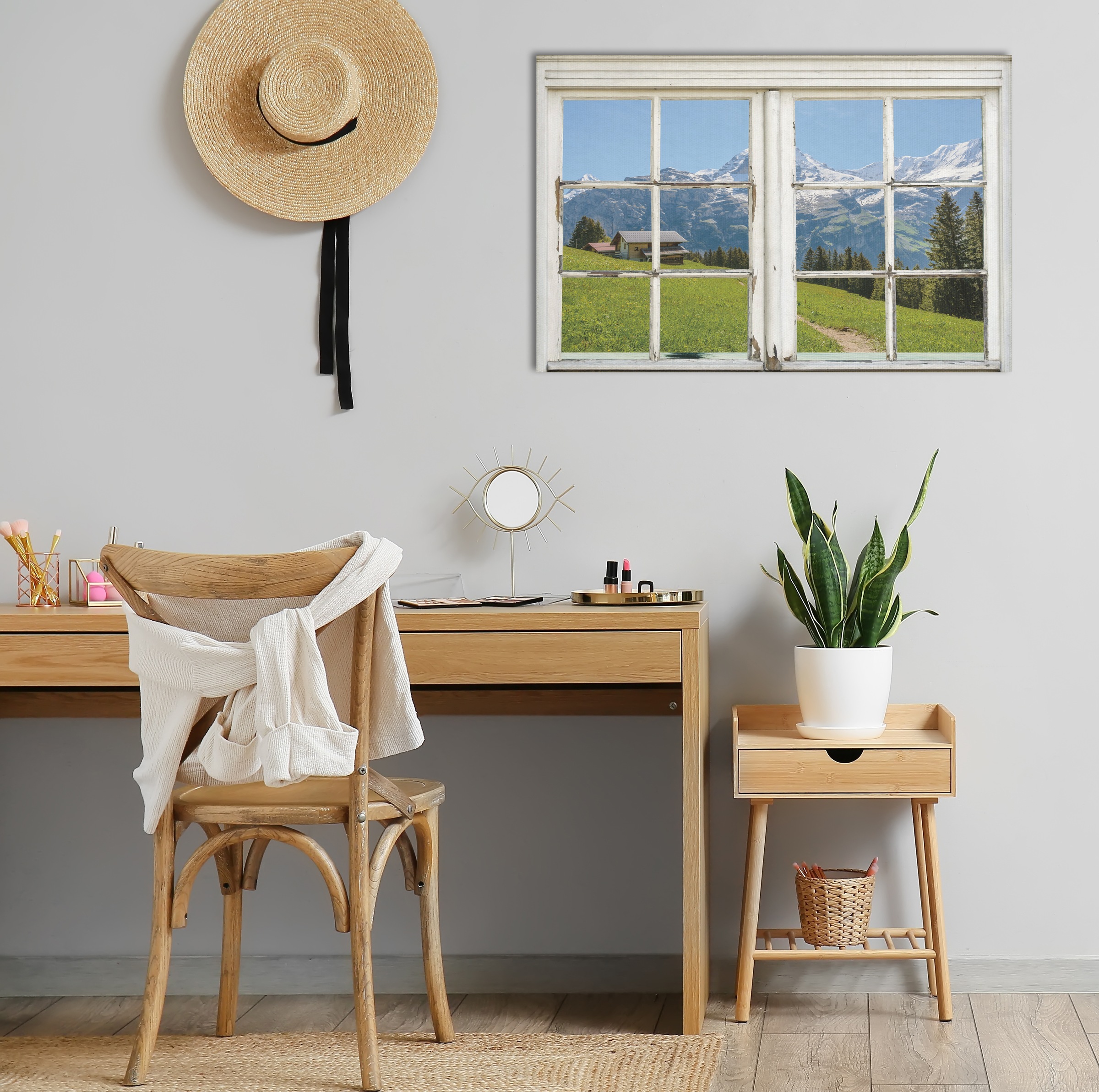 queence Leinwandbild »Südtirol«, Berge & Alpenbilder-Berghütte-Natur-Fensterblick, (1 St.), Premium-Leinwandstoff, Handarbeit aus Deutschland
