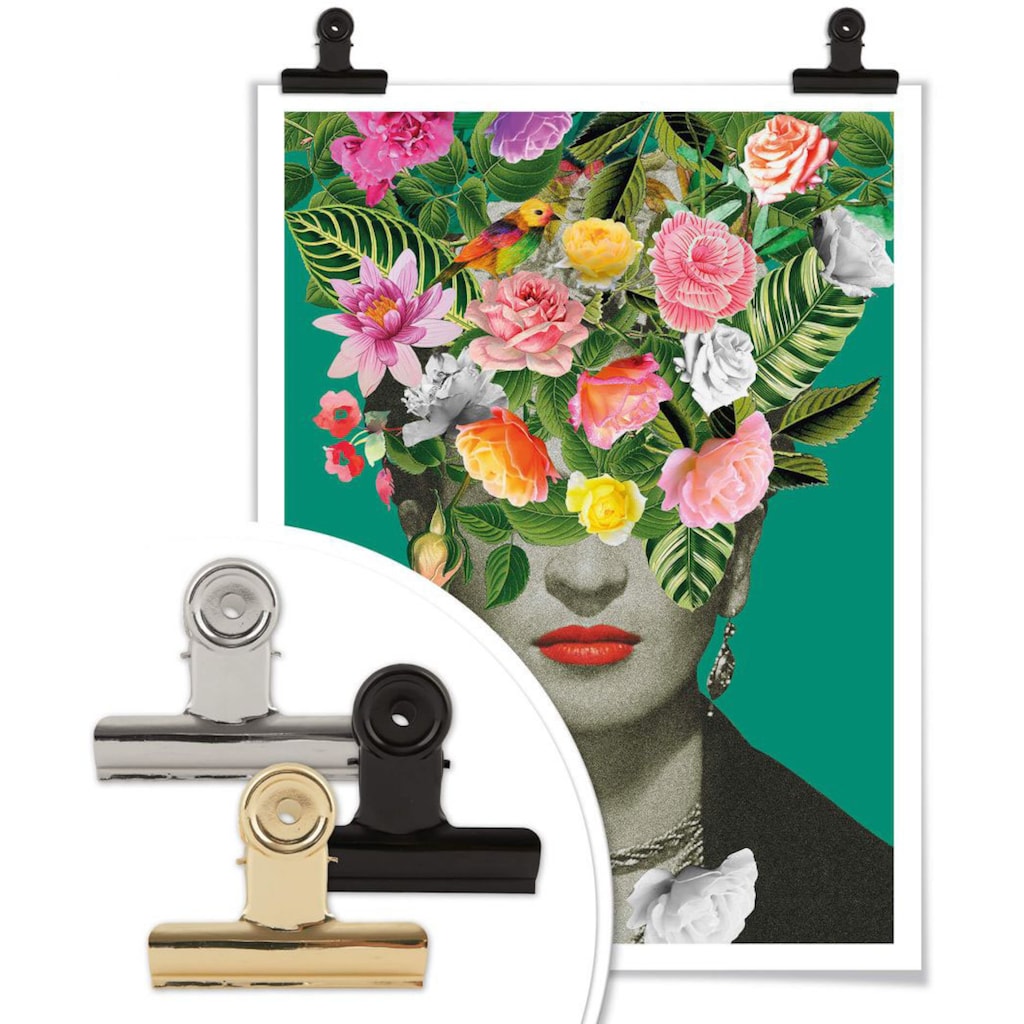 Wall-Art Poster »Frida Floral Blumenstrauss«, Schriftzug, (1 St.), Poster ohne Bilderrahmen