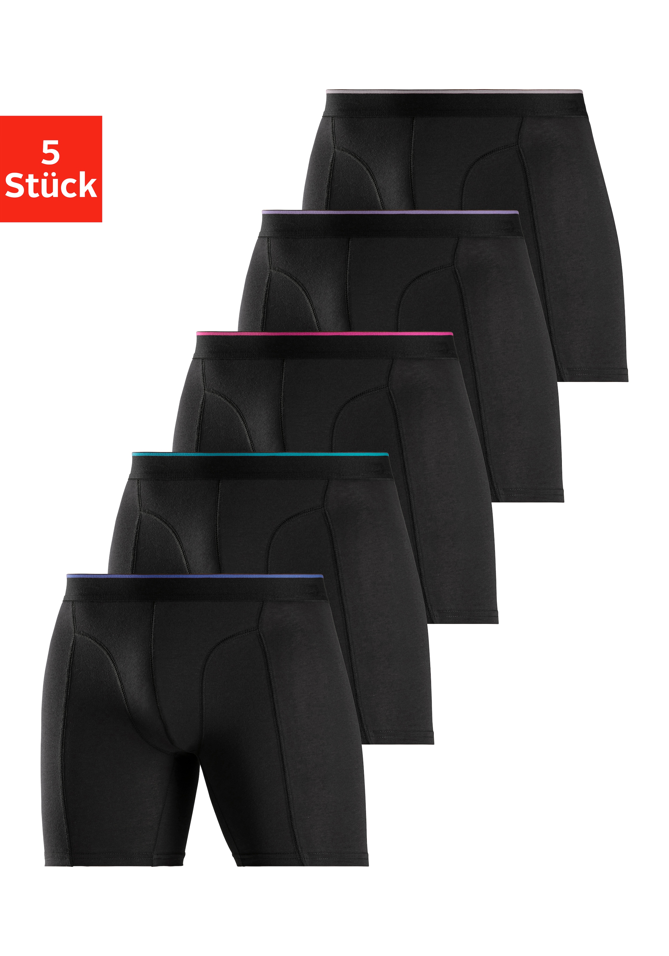 AUTHENTIC LE JOGGER Langer Boxer Packung, 5 Stk. mit zweifarbigem Webbund und längerem Bein