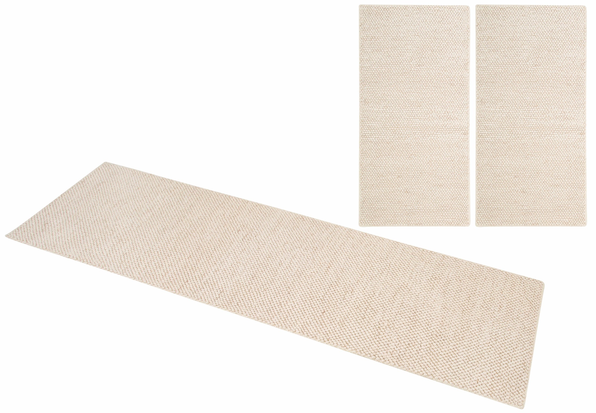OTTO home Bettumrandung "Wolly, Handweb Teppiche" Höhe 14 mm 3 Stk. tlg. Bettvorleger, Wolle, handgewebt, Läufer-Set Wohnzimmer, Schlafzimmer
