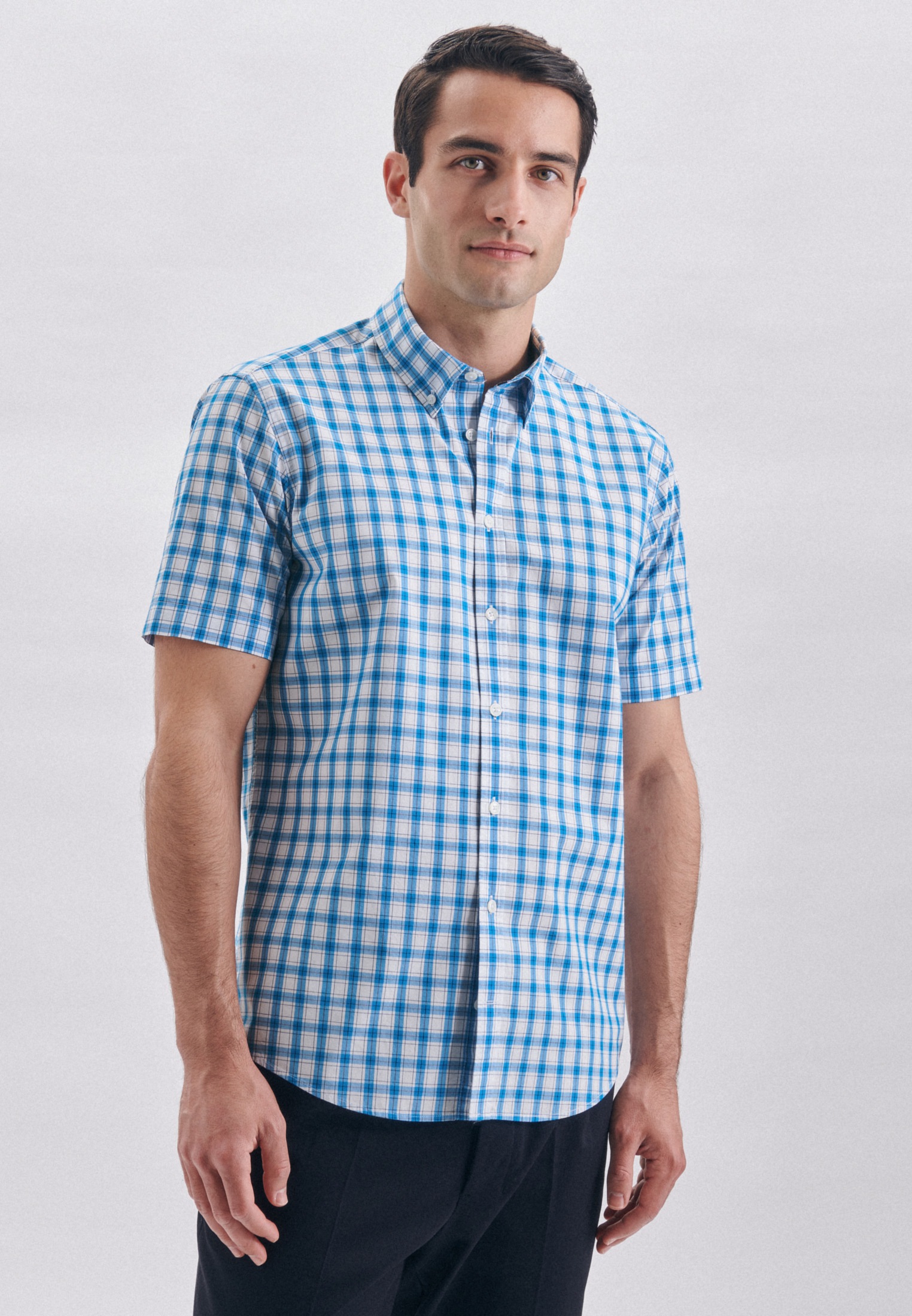 seidensticker Businesshemd »Schwarze Rose« Regular 1/2 Button-Down-Kragen Karo