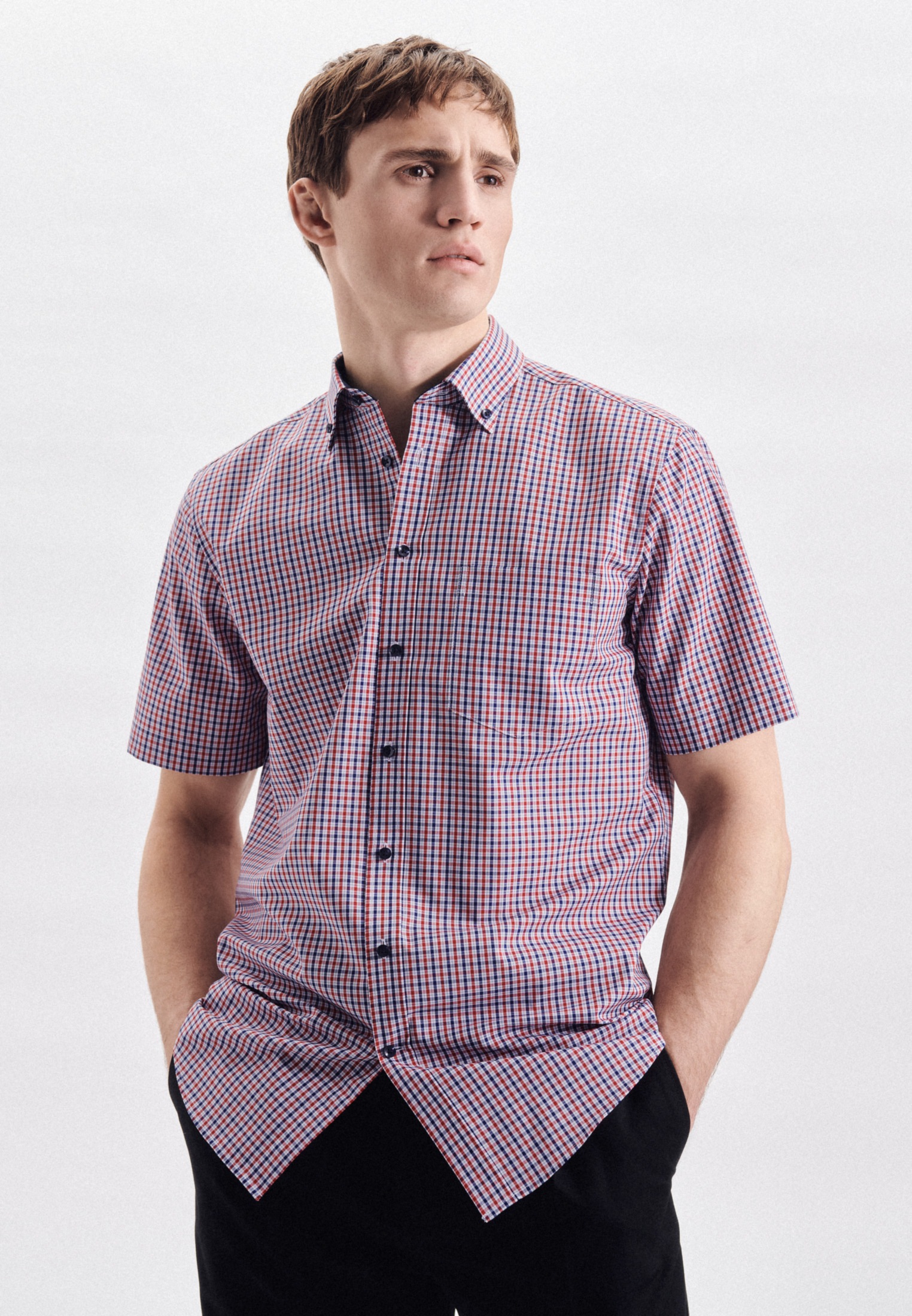 seidensticker Businesshemd »Regular« Regular 1/2 Button-Down-Kragen Karo