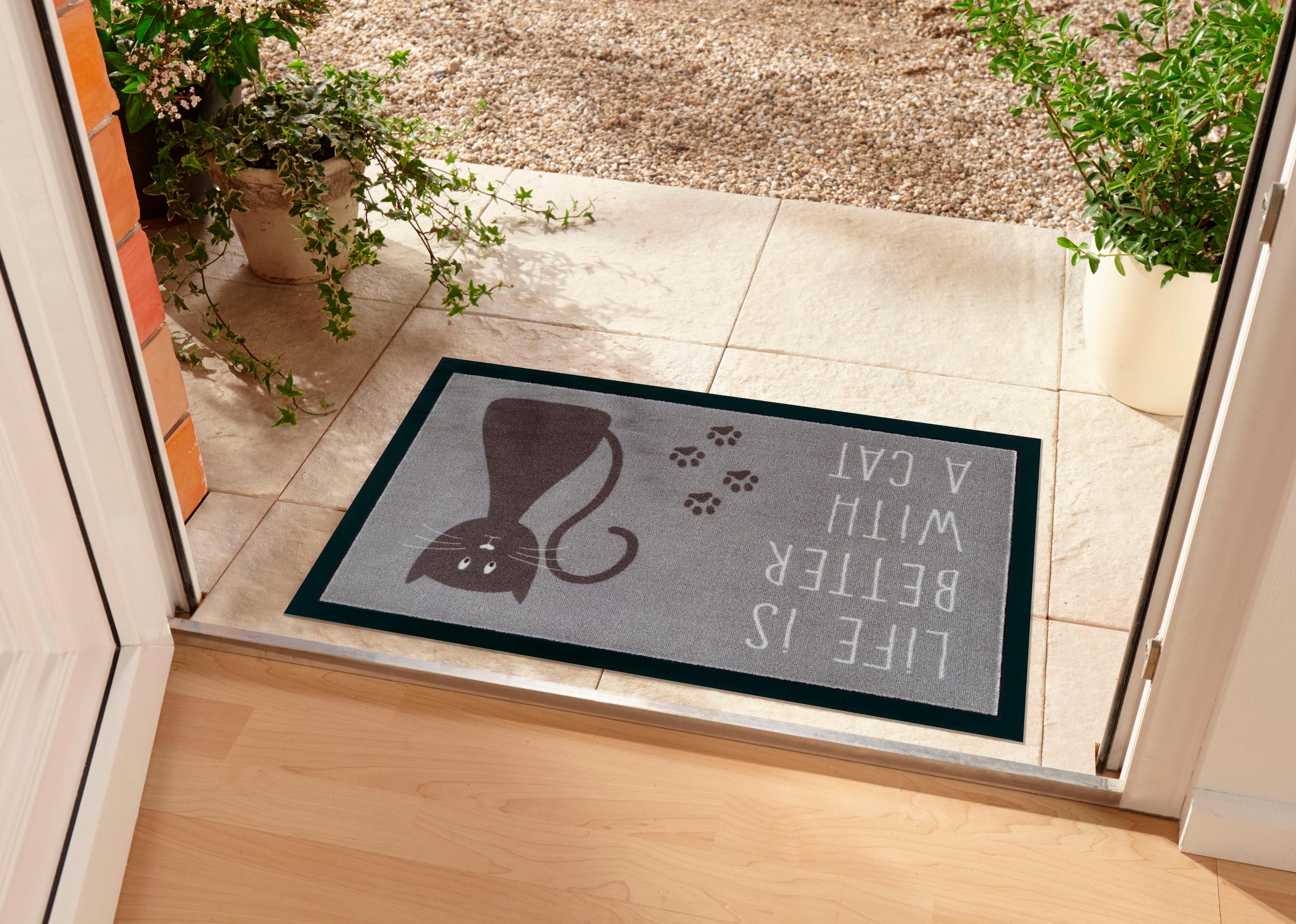 my home Fussmatte »Katze, Türmatte«, rechteckig, 5 mm Höhe, Rutschfest, Tiermotiv, Cat, mit Spruch, Robust, Pflegeleicht