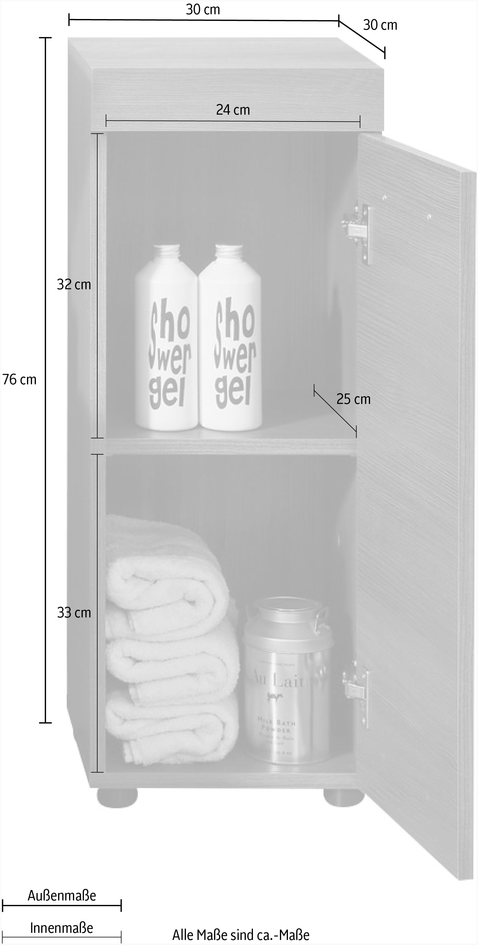 welltime Stauraumschrank »Royan«, Badkommode mit 2 Fächern in Rauchsilberfarben - Masse (B/T/H) 30/30/76 cm