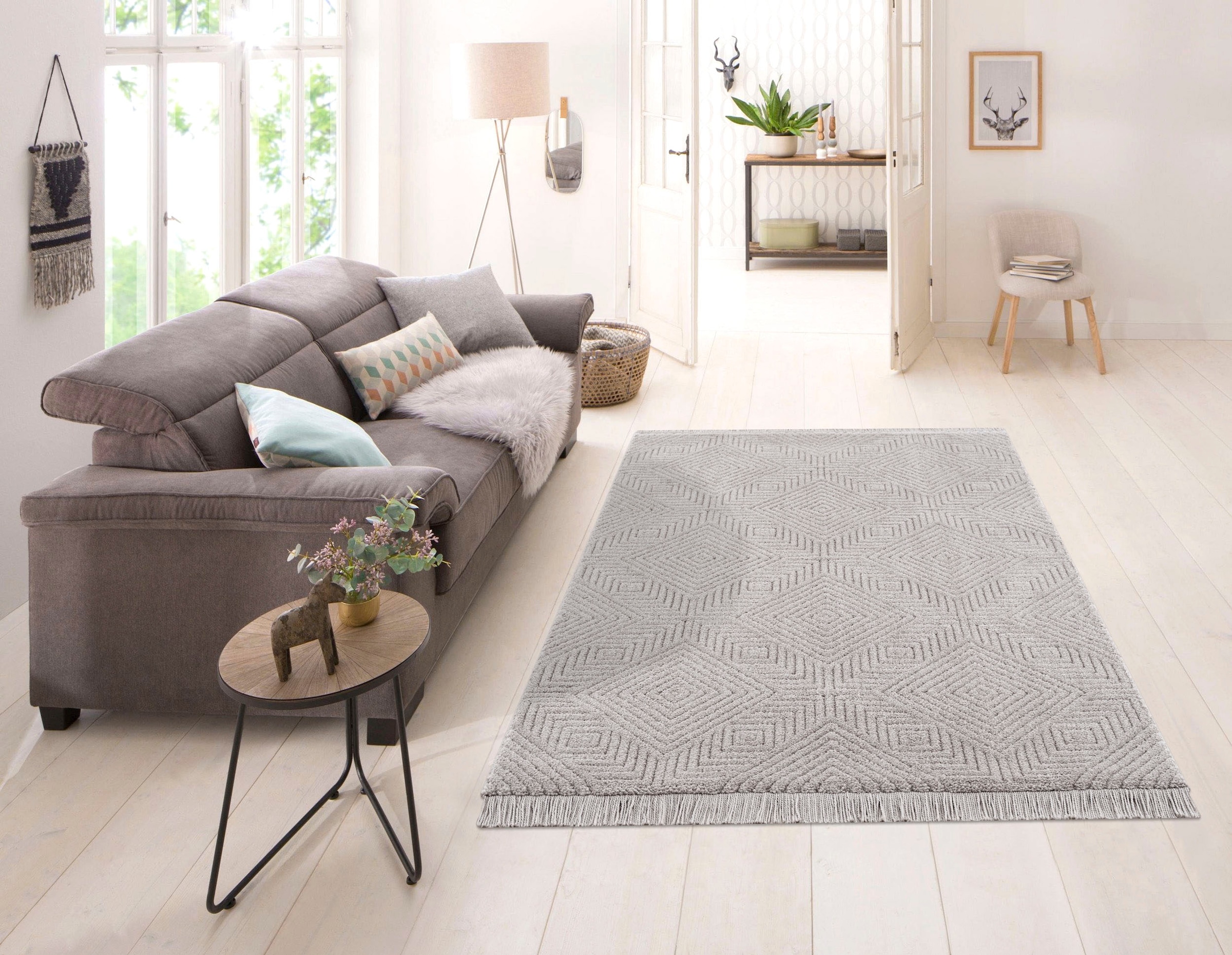 Leonique Teppich »Duchesse«, rechteckig, 22 mm Höhe, grafisches Design, Boho, Wende-Teppich im 3D-Effekt, mit Fransen