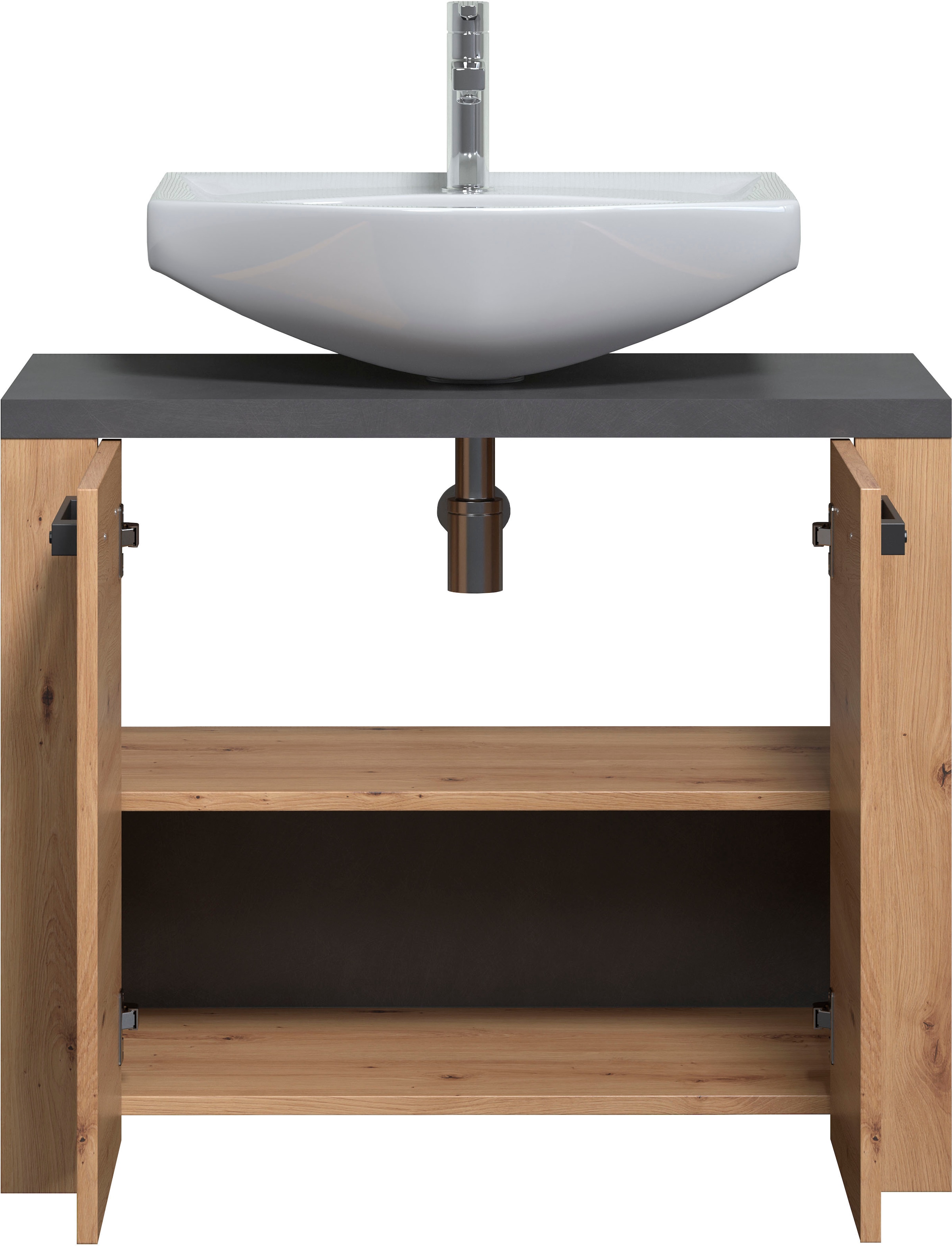 Home affaire Waschbeckenunterschrank »Ambres«, Waschtisch in matter Echtholzoptik - Masse (B/T/H) 79/35/67 cm