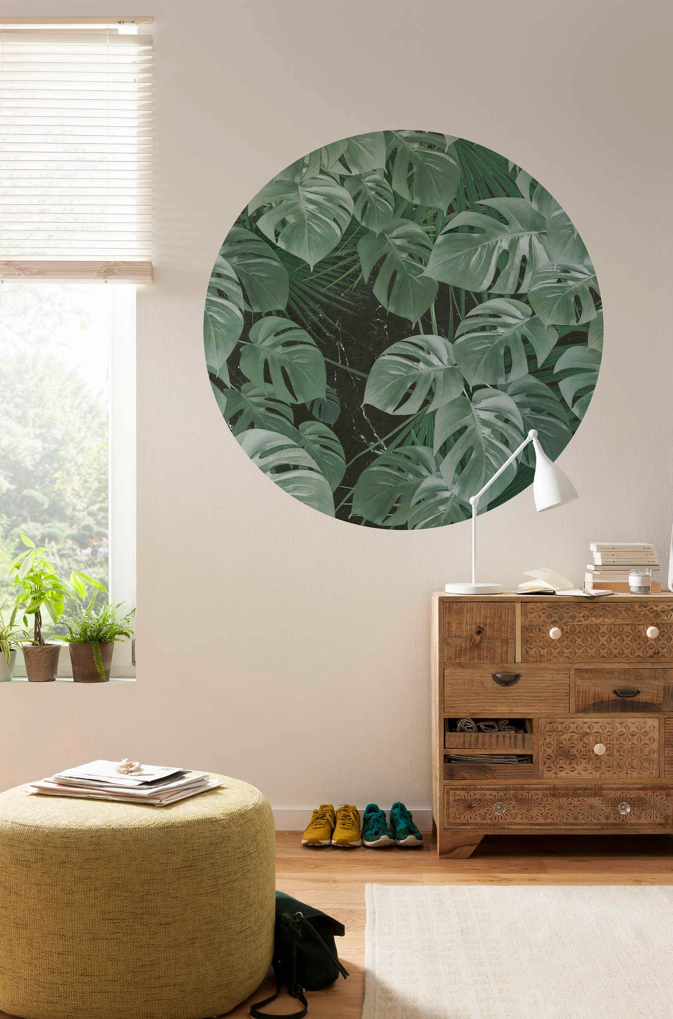 Komar Vliestapete »Vlies selbstklebend - Novel Monstera - Grösse 125 x 125 cm«, bedruckt, Wohnzimmer, Schlafzimmer