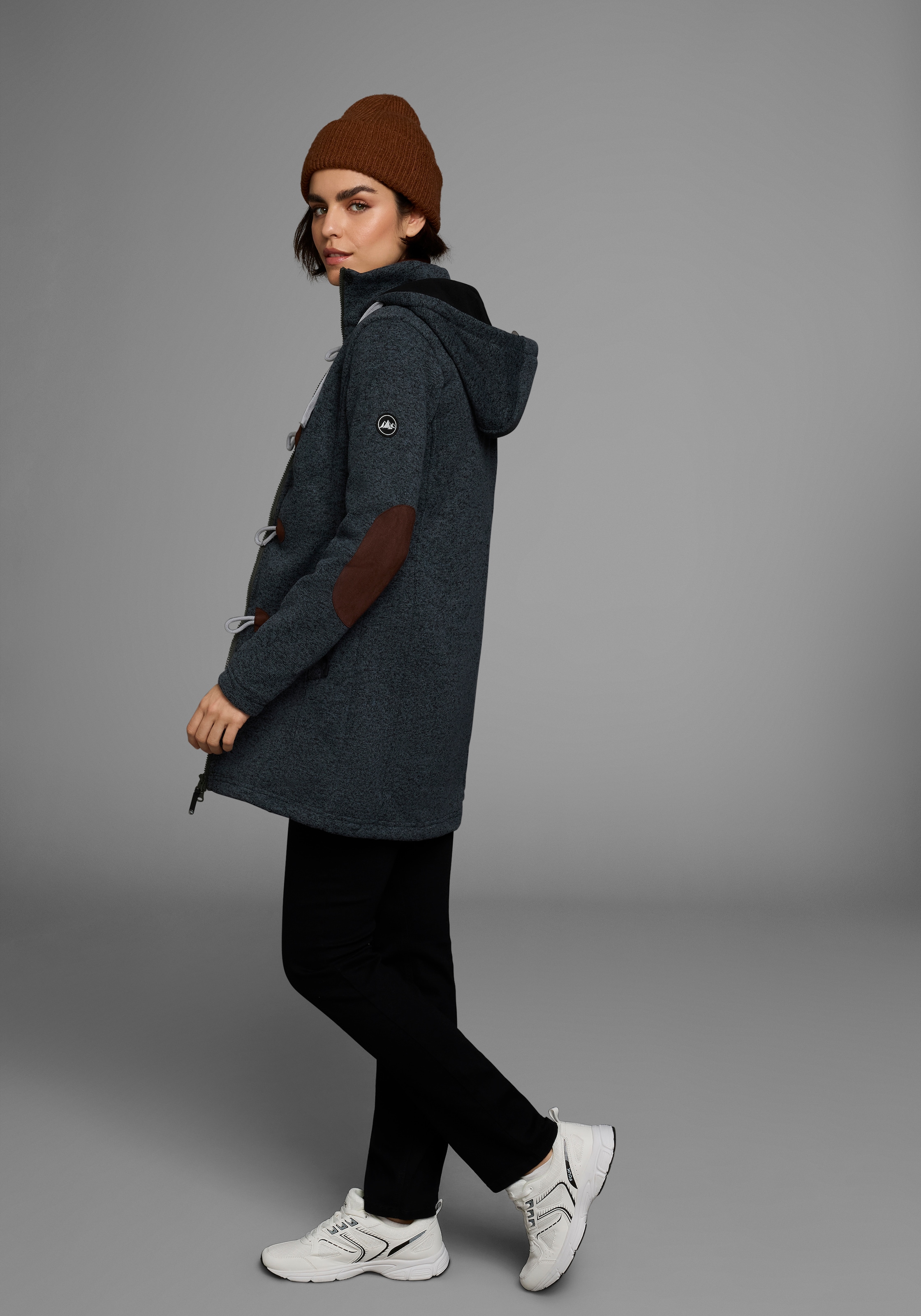 Polarino Strickfleecejacke, mit Kapuze, für den Übergang, aus Strickfleece, atmungsaktiv