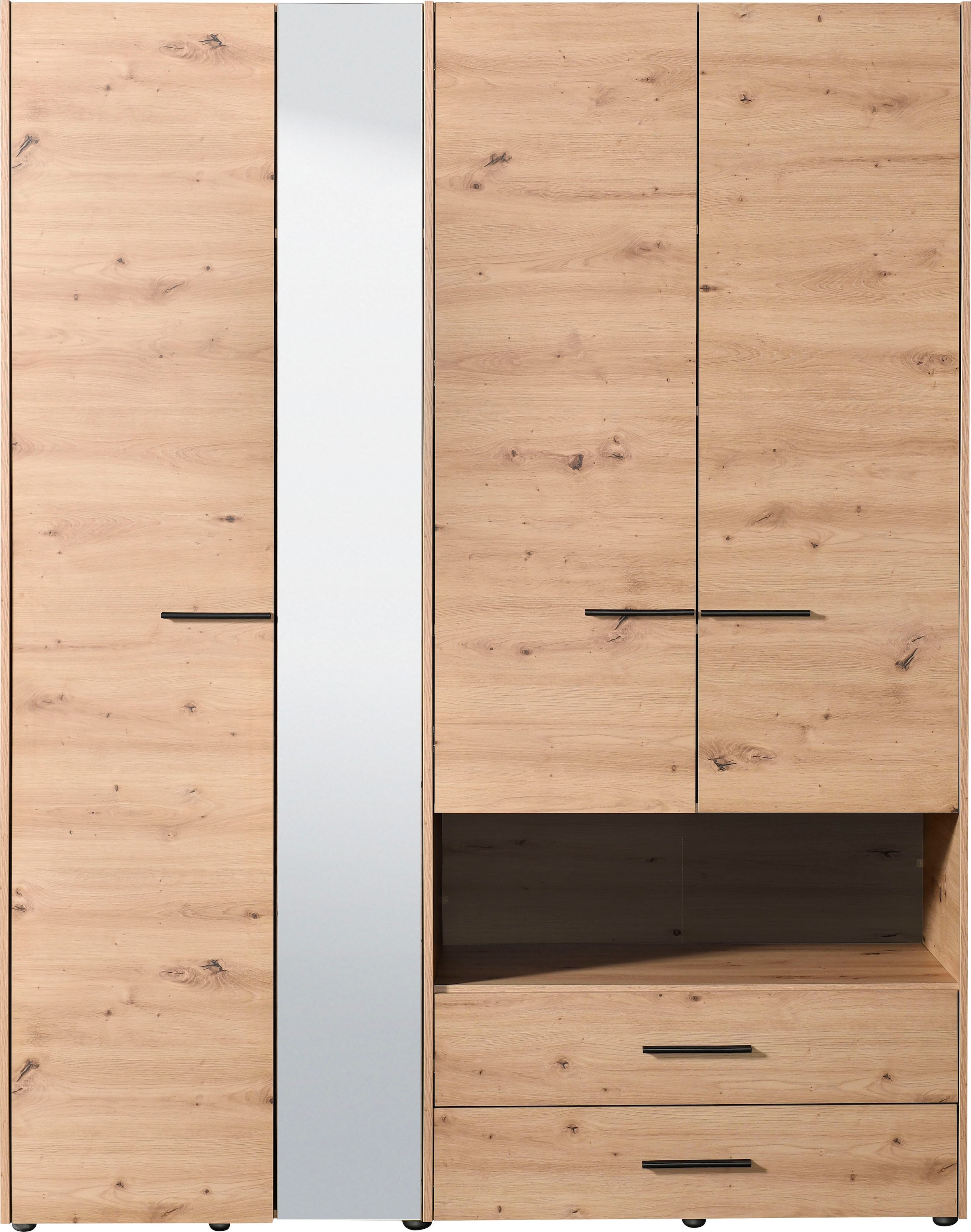 INOSIGN Kleiderschrank »Leon, FSC® -zertifiziertem Holzwerkstoff«, mit Spiegel, Innenausstattung und 2 Schubladen, 127,5x55x205,5cm