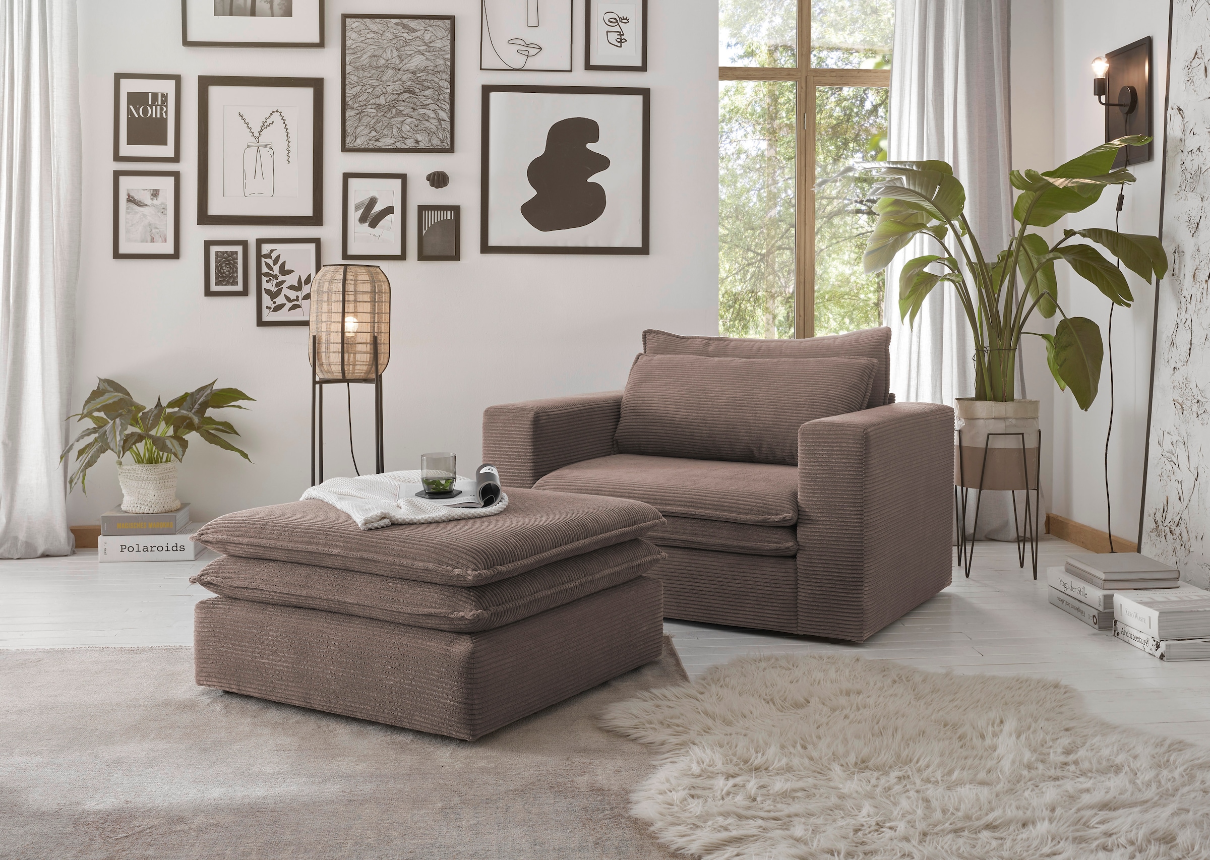 Places of Style Polstersessel »PIAGGE«, (2 tlg.), Hochwertiger Cord, Loveseat und Loveseat-Hocker im Set
