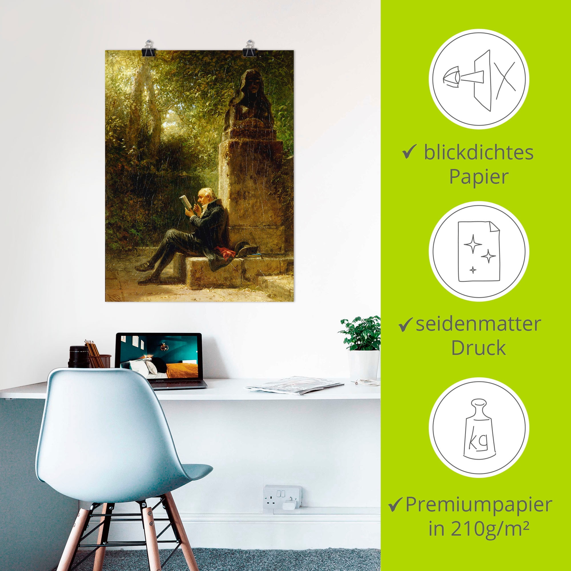 Artland Kunstdruck »Der Philosoph (Der Leser im Park)«, Mann, (1 St.), als Leinwandbild, Wandaufkleber oder Poster in versch. Grössen