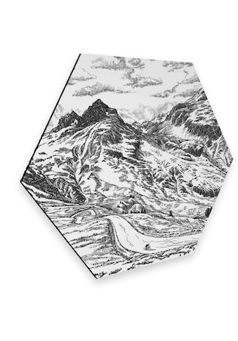 Metallbild »Alpenpass Frankreich Natur Weiss«, Schriftzug, (1 St.)