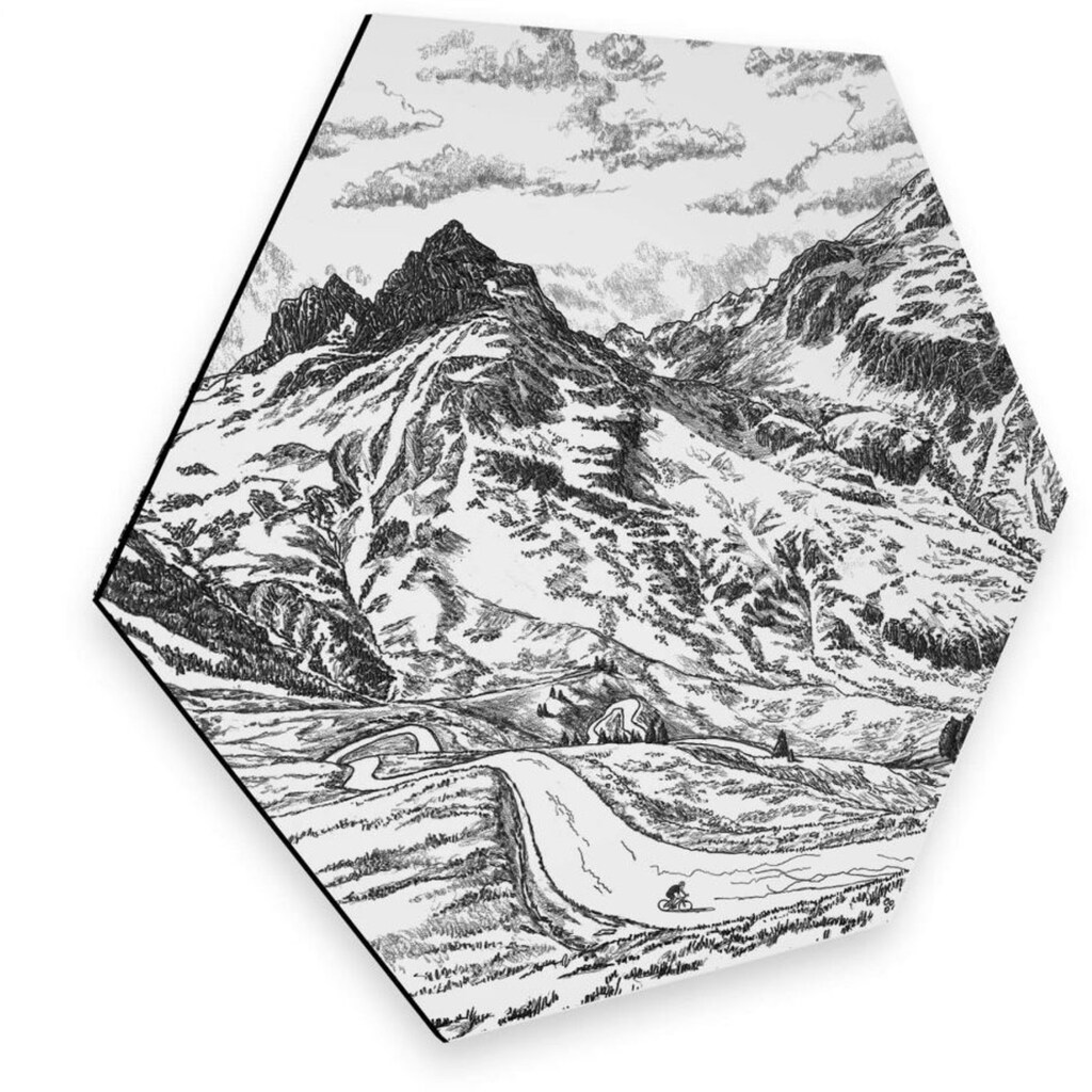 Wall-Art Metallbild »Alpenpass Frankreich Natur Weiss«, Schriftzug, (1 St.)