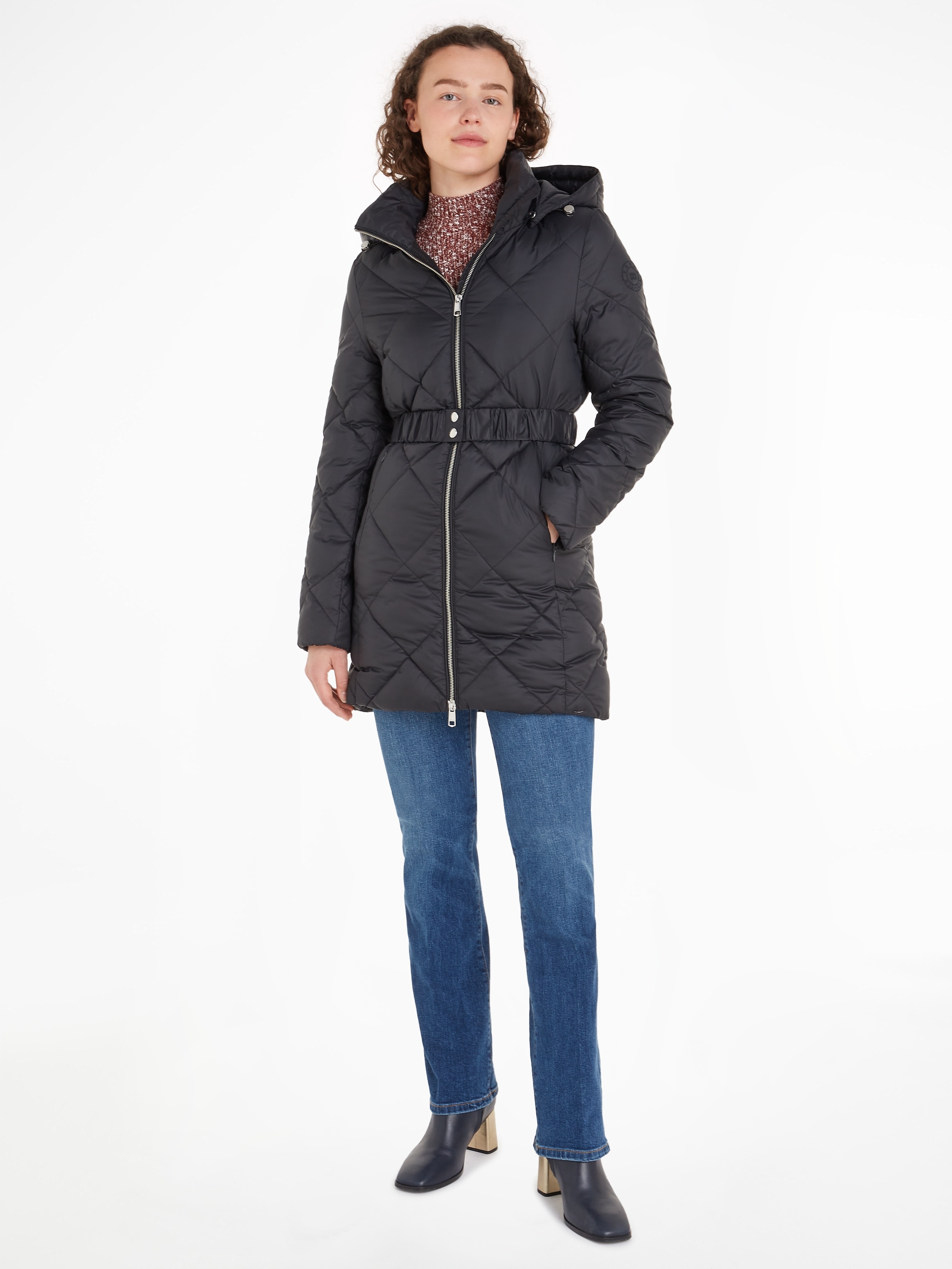Steppmantel »ELEVATED BELTED QUILTED COAT«, mit abnehmbarer Kapuze