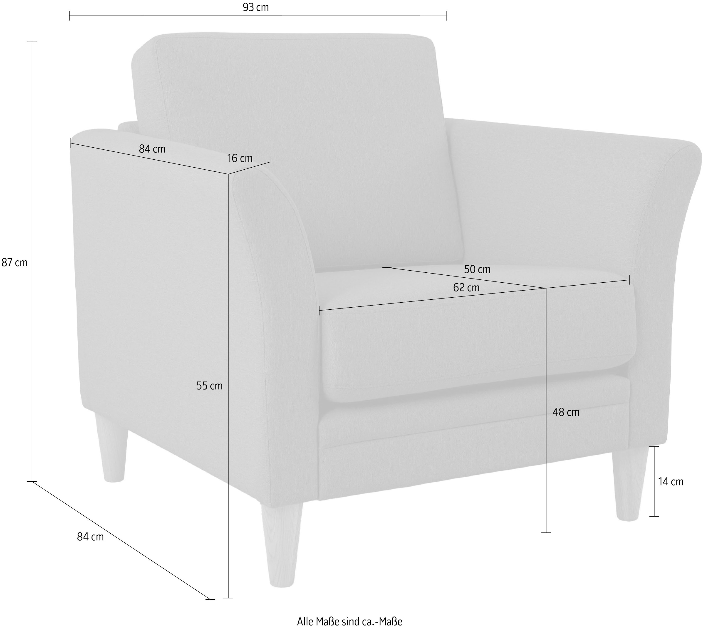 Home affaire Sessel »Arellano, Breite 93 cm«, klassisches Design, mit Massivholzfüssen, Webstoff fein