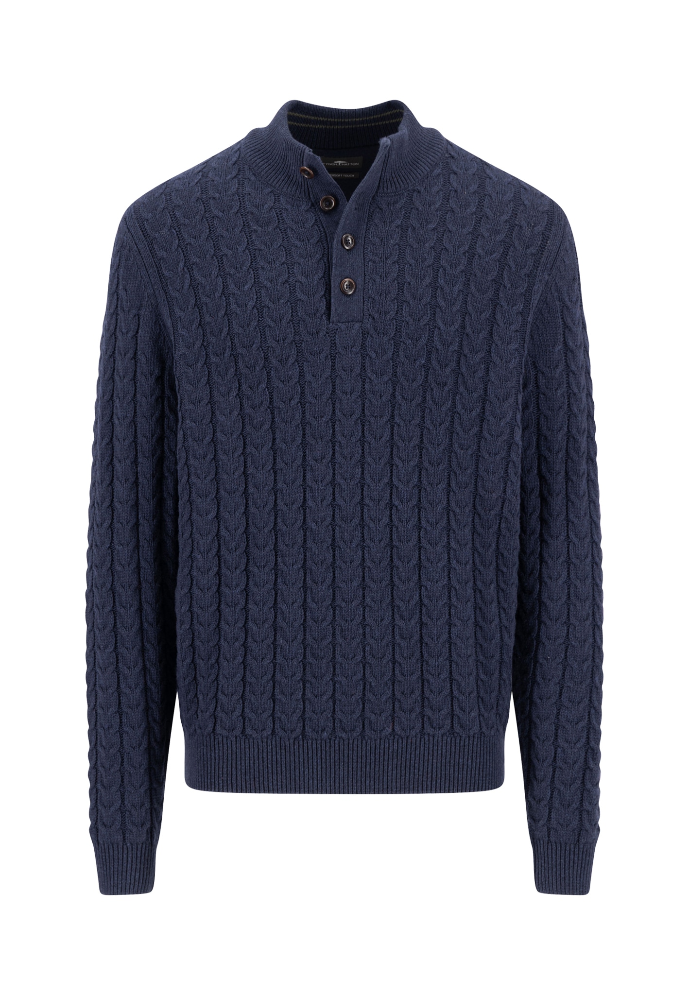 FYNCH-HATTON Troyer Strickpullover mit Zopfmuster und Knopfleiste, Woll-Anteil