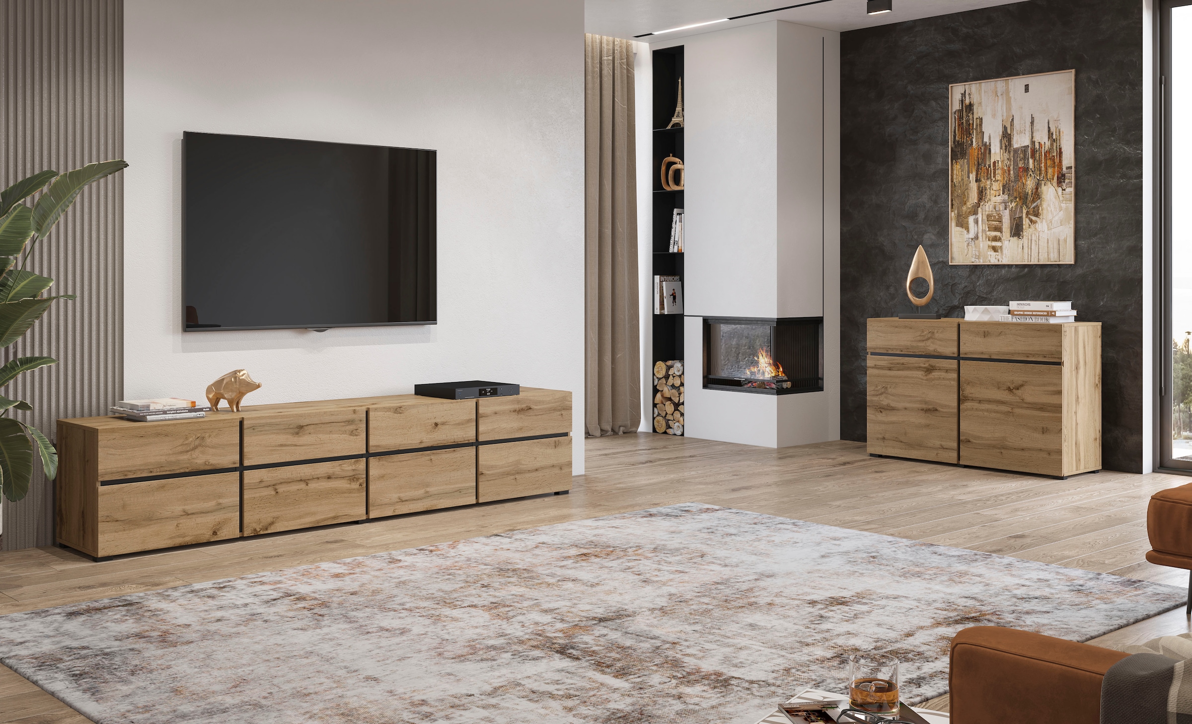 INOSIGN Sideboard »Cross,Breite 119,5 cm, moderne grifflose Kommode,2 Türen/2 Schubkästen«, Schubladenschrank,Anrichte mit viel Stauraum, Einlegeböden verstellbar