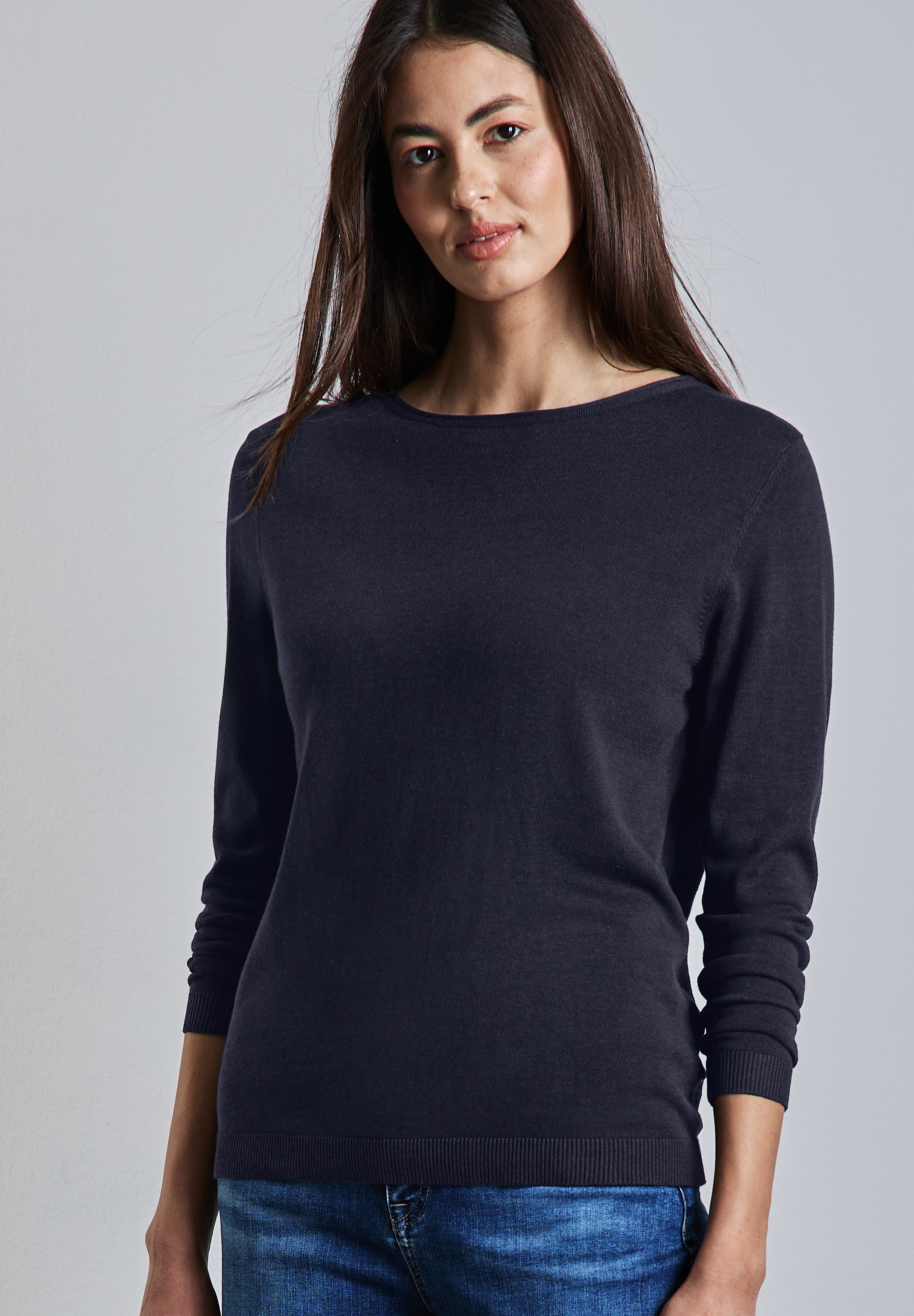 STREET ONE Strickpullover mit Rollsaum am Ausschnitt