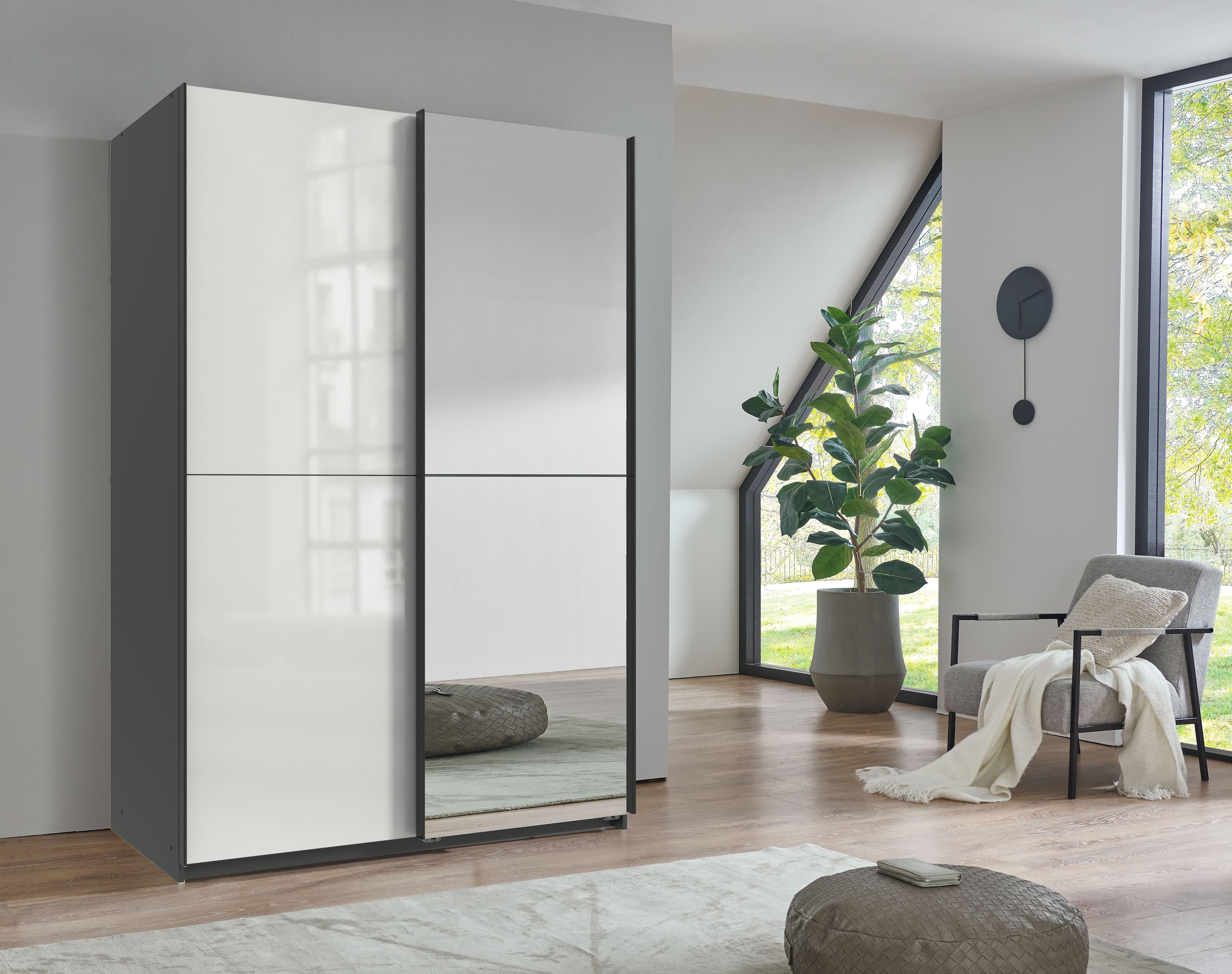 Wimex Kleiderschrank »Mugano, B/T/H 135 oder 180/65/198cm, Made in Germany«, (wähle Deine Ausstattung: Basic oder Premium!), 2 Schwebetüren mit oder ohne Spiegel, Metallgriffe