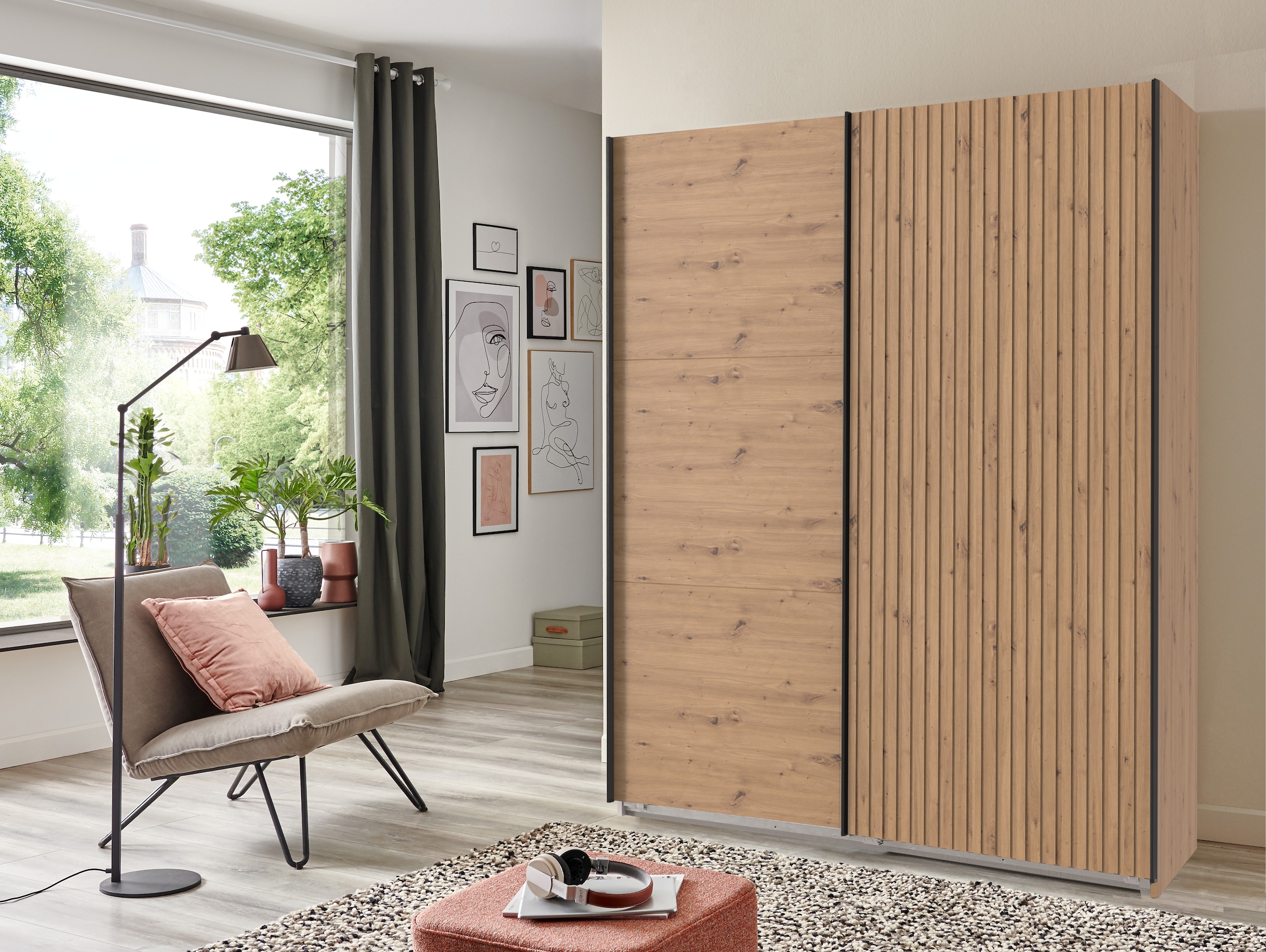Wimex Schwebetürenschrank »Andorra by fresh to go«, Mit 3D-Leisten für Akustikpaneel-Optik